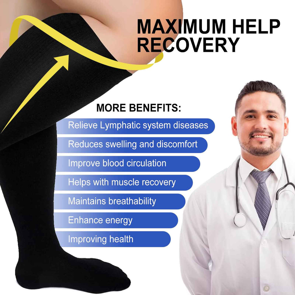 2 Pairs Wide Calf Compression Socks for Women Men AMITOFO Circulation 20-30mmHg Plus Size Knee High Support Stockings| Circulation | Nurses | Running | Travel,Beige Black 4XL