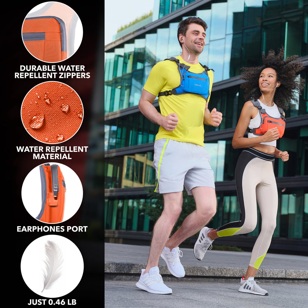 Running Chest Pack, Reflective Vest, Water Repellent, Phone Holder, Workout Bag for Runners, Cycling, Biking, EDC Pouch, Jogging Carrier, Hidden Pocket, Men & Women, Lightweight