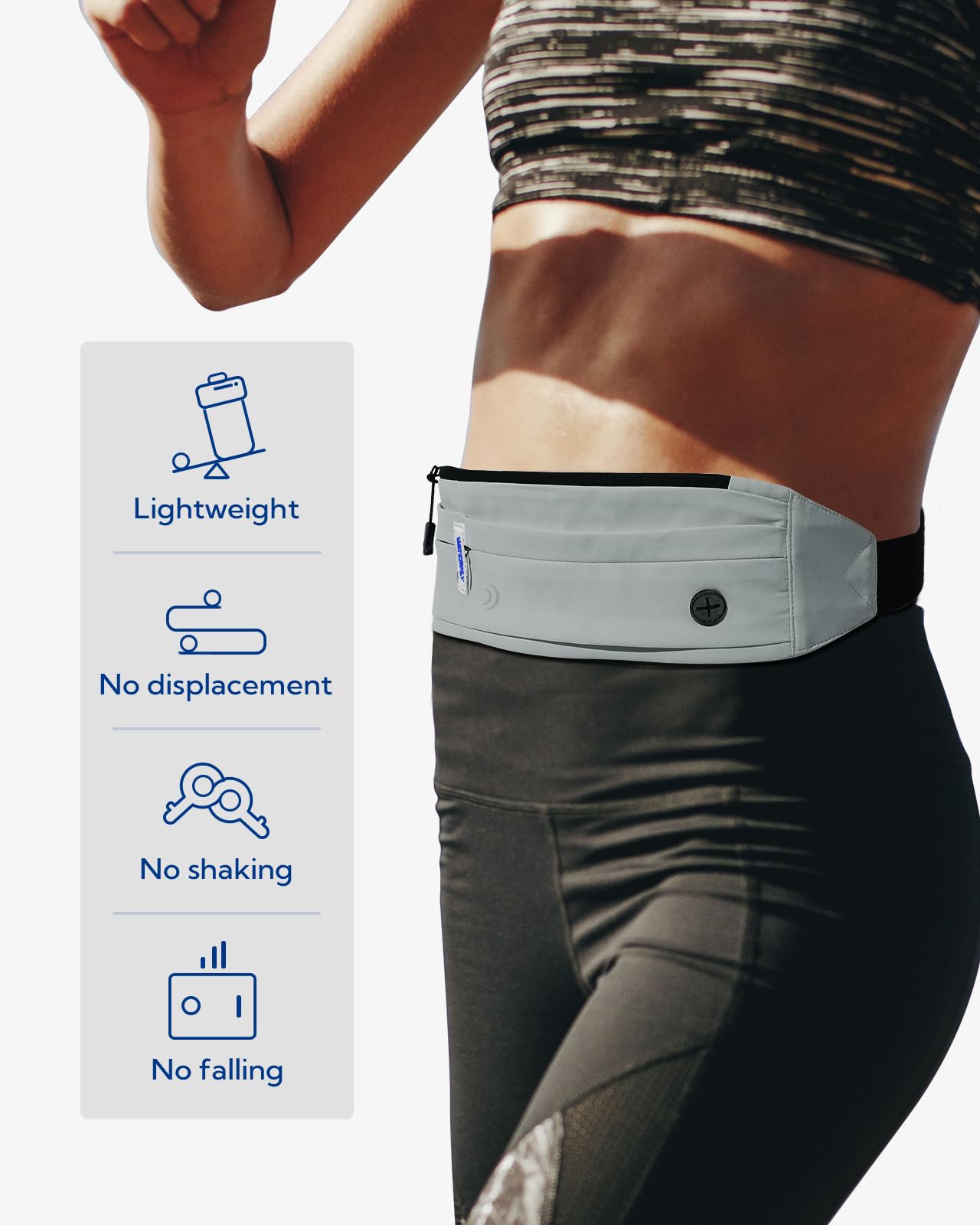 WATERFLY Unisex Adjustable Non-Slip Jogging Exercise Fitness Nylon Running Waist Belt,Black