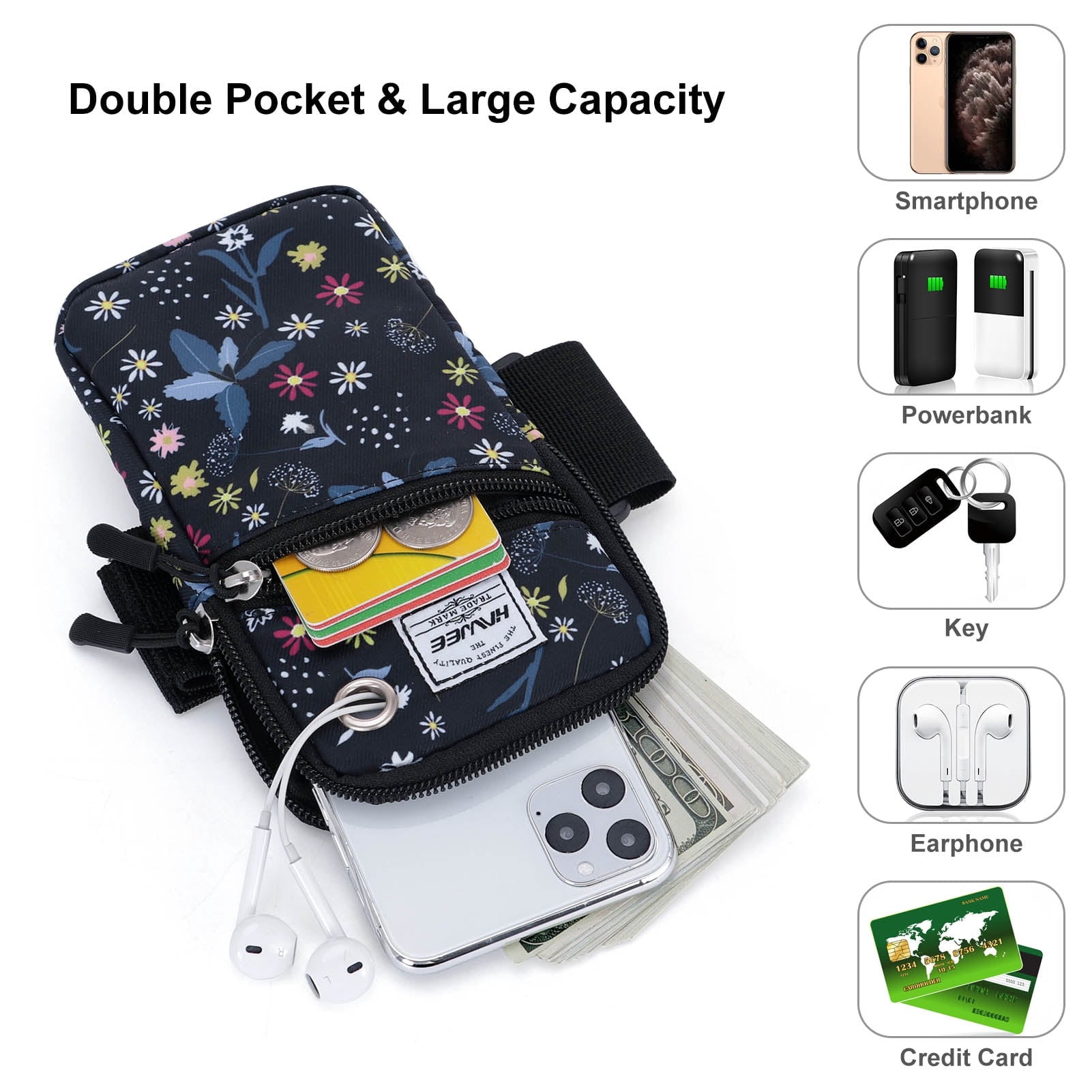 HAWEE Cell Phone Arm Bands Bag for Women Sports Running Pouch Hold Smartphone 6.28 Inches Full-screen, Colorful Flower