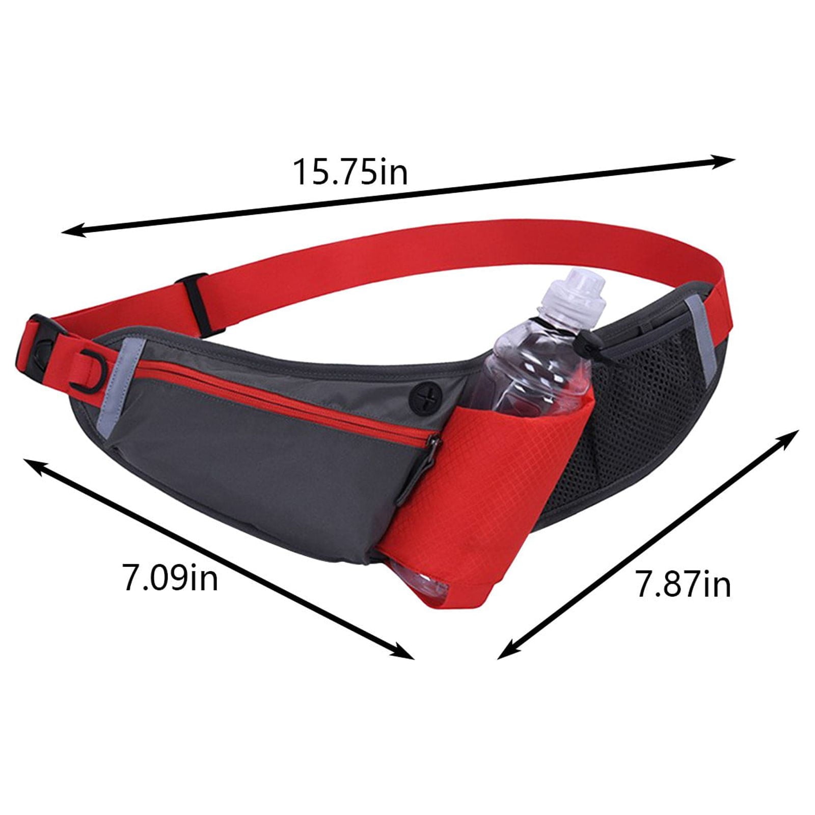 Hiroekza Running Belt with Water Bottle Sports Pack Waist Bag for Men & Women - Nylon Multifunctional Zipper Belt for Running Hiking Climbing - Adjustable Reflective Fitness Gear Accessories Black