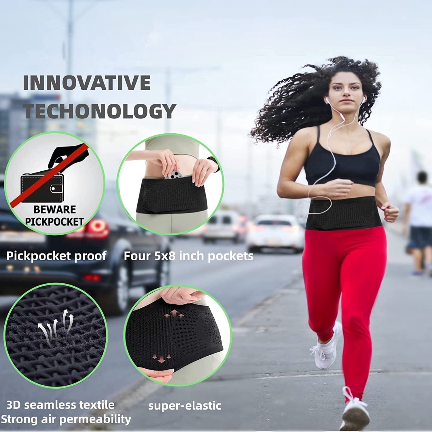 Scheam Slim Running Belt | Travel Money Belt | Waist Bag | Running Waist Pack | Slim Fanny Pack for Running | Hidden Pockets for Travel (Black, m)