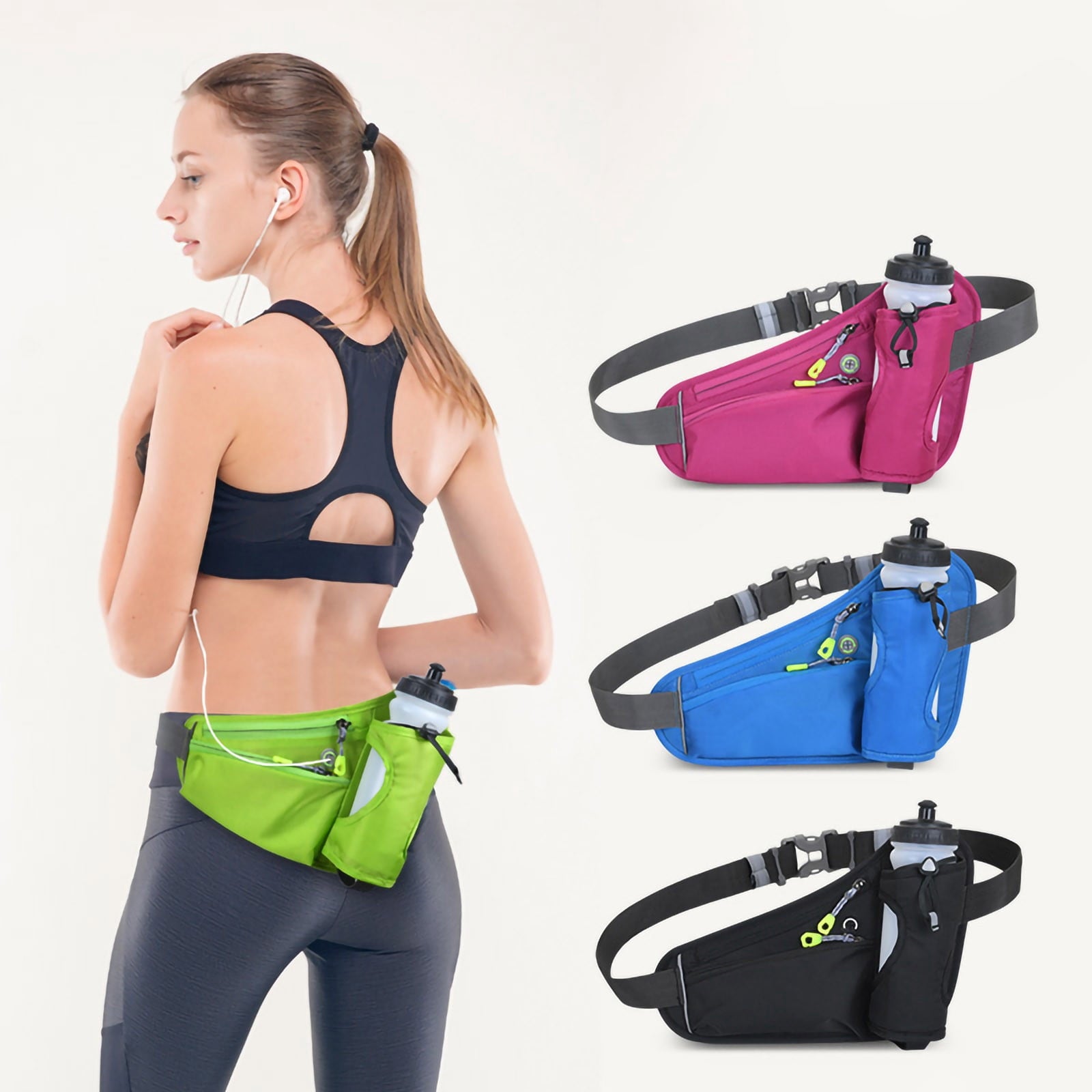 Running Water Bottle Hydration Belt with Water Bottle Holder Hiking Walking Waist Pack Adjustable Pack Compatible for Phone Waistband Outdoor Running Belt