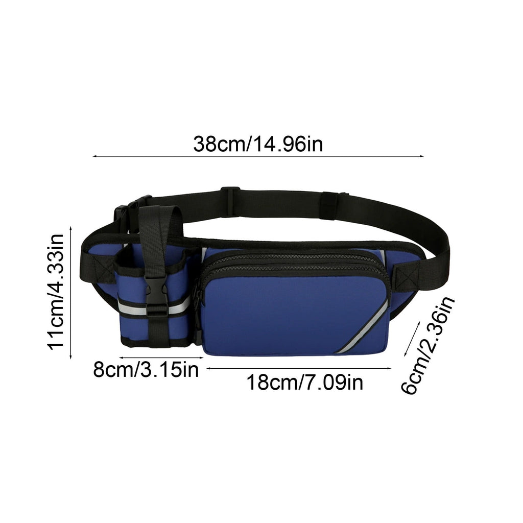 SIYTUAU Hydration Running Belt With Water Bottle Pocket Sports Waist Pack For Fitness Hiking Outdoor Adjustable Reflective Blue Nylon Bottle Waist Pack Blue