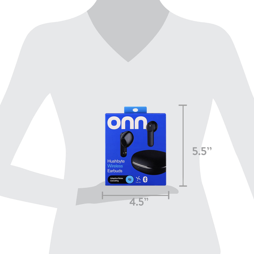 onn Hushbyte Wireless Earbuds, Black