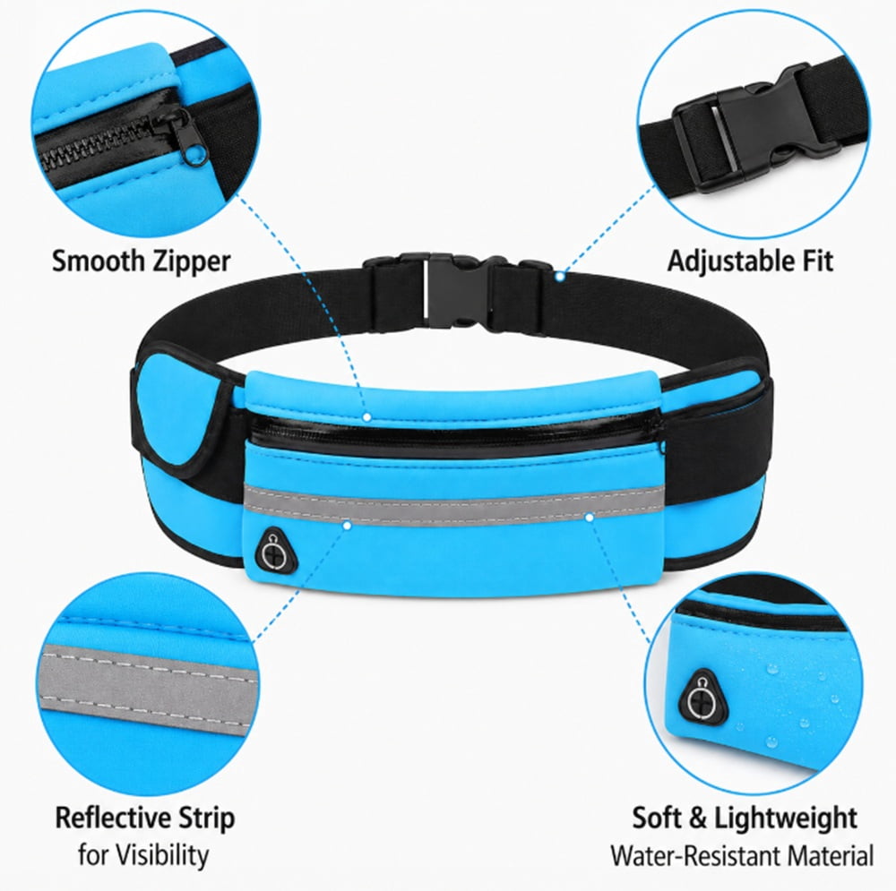 Slim Running Belt Waist Pack, Adjustable Travel Belt Bag for Phone, Keys and Small Essentials, TIKA
