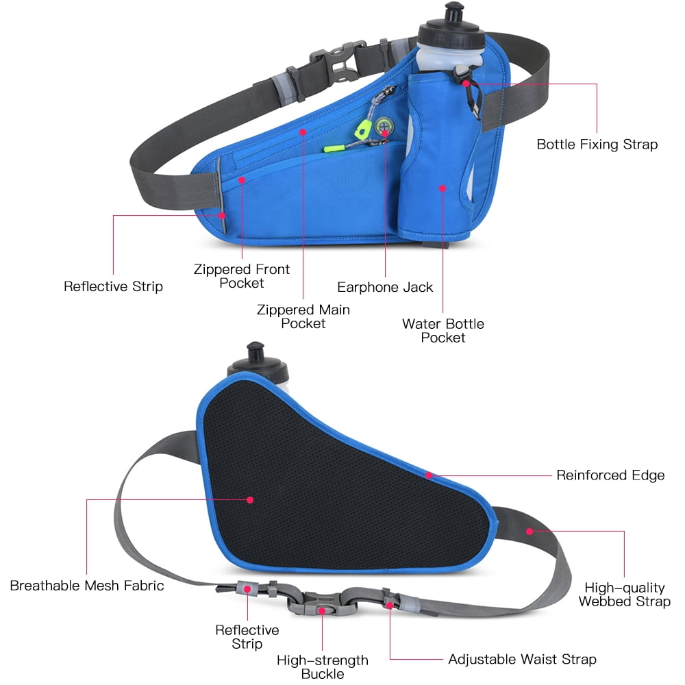 Anself Sports Hydration Belt Bag Running Belt Waist Pack Bum Bag with Water Bottle Holder for Men Women Running Cycling Hiking Wal