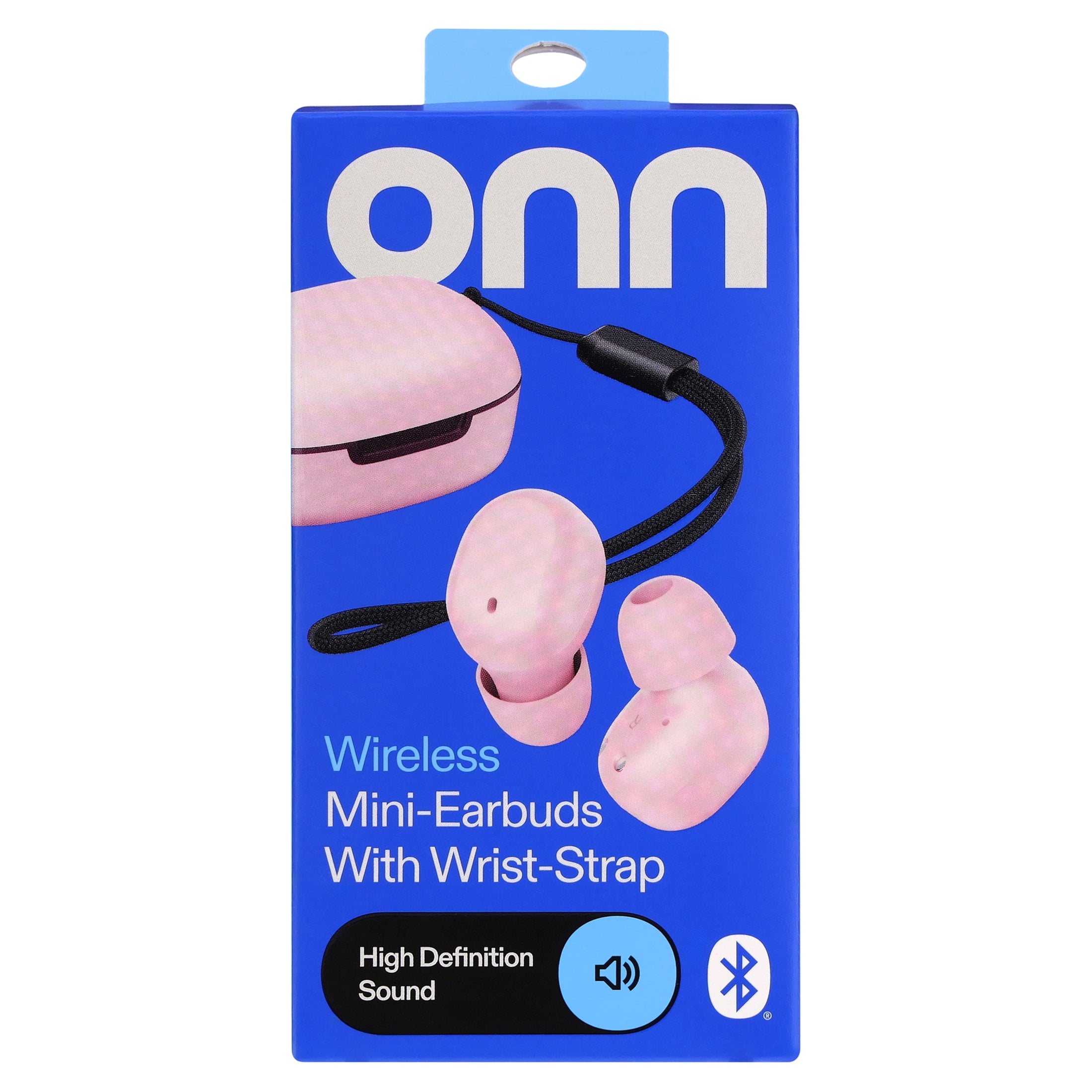 onn Wireless Mini-Earbuds with Wrist-Strap, Black