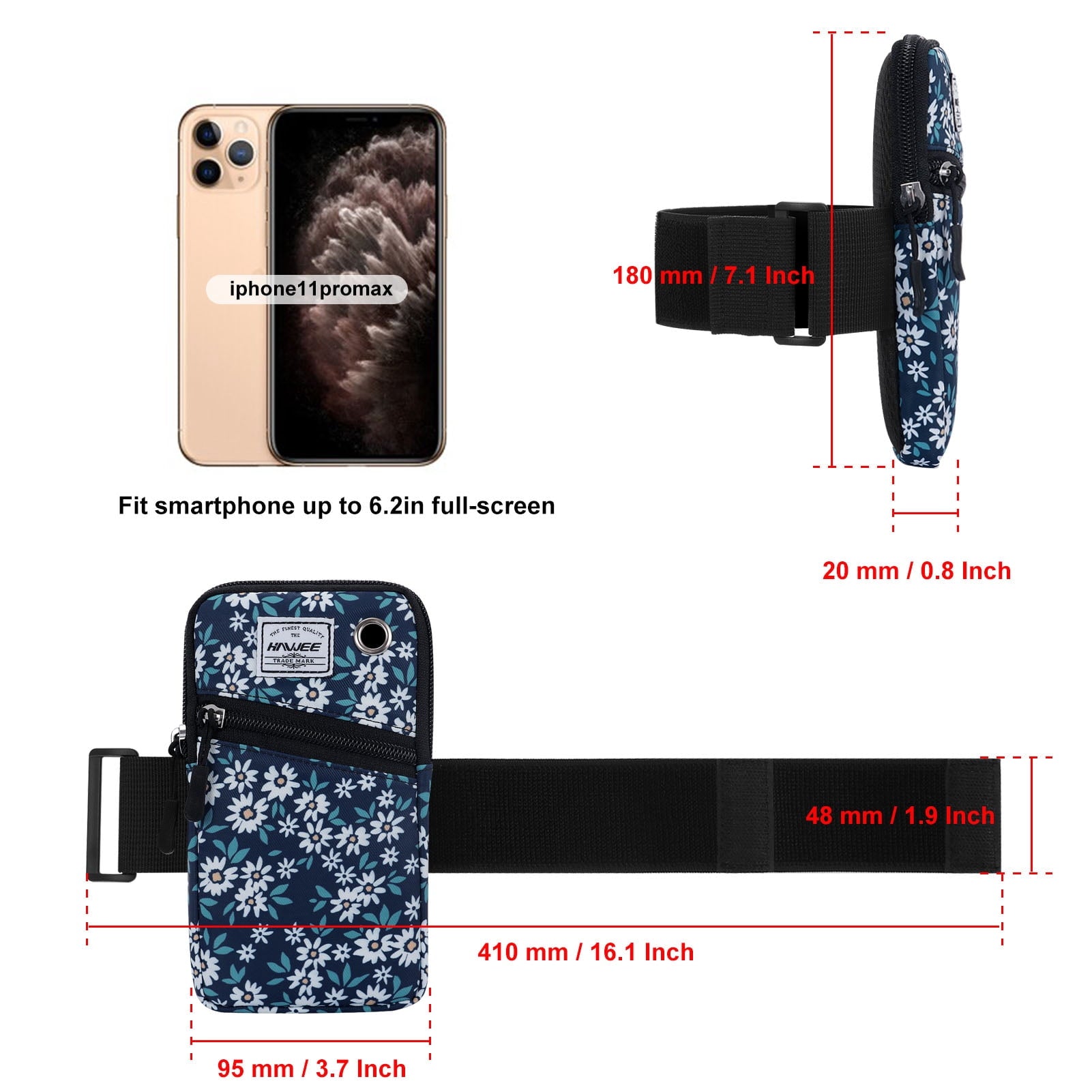 HAWEE Cell Phone Arm Bands Bag for Women Sports Running Pouch Hold Smartphone 6.28 Inches Full-screen, Colorful Flower
