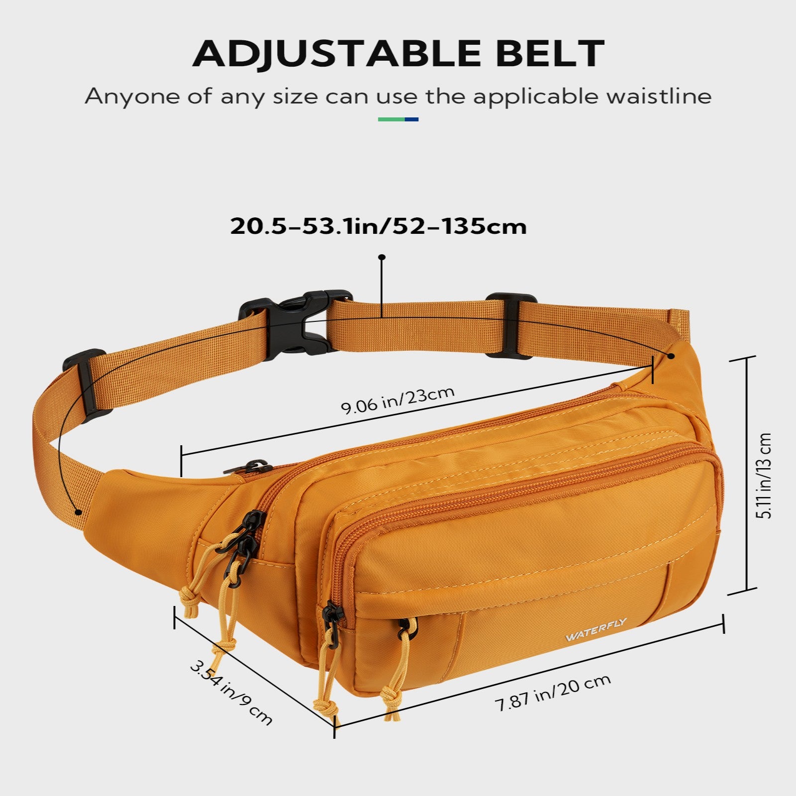 WATERFLY Unisex Large Capacity Walking Travel Nylon Fanny Pack Waist Bag,Yellow