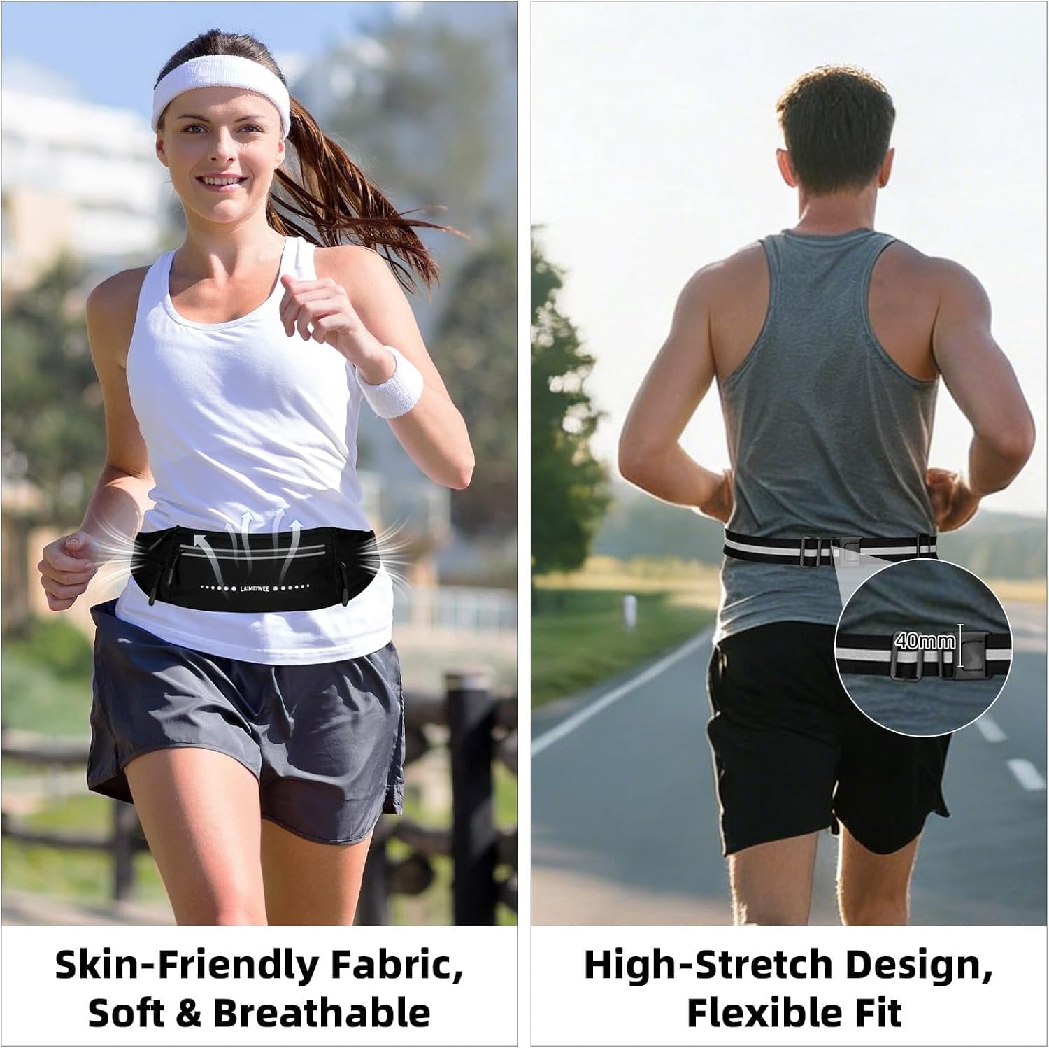 Lightweight Running Belt, Water-Resistant Pack for Women & Men, 4-Zone Organization Fits Up to 7" Phone, Reflective Strips Design for , Jogging, Hiking, Commuting