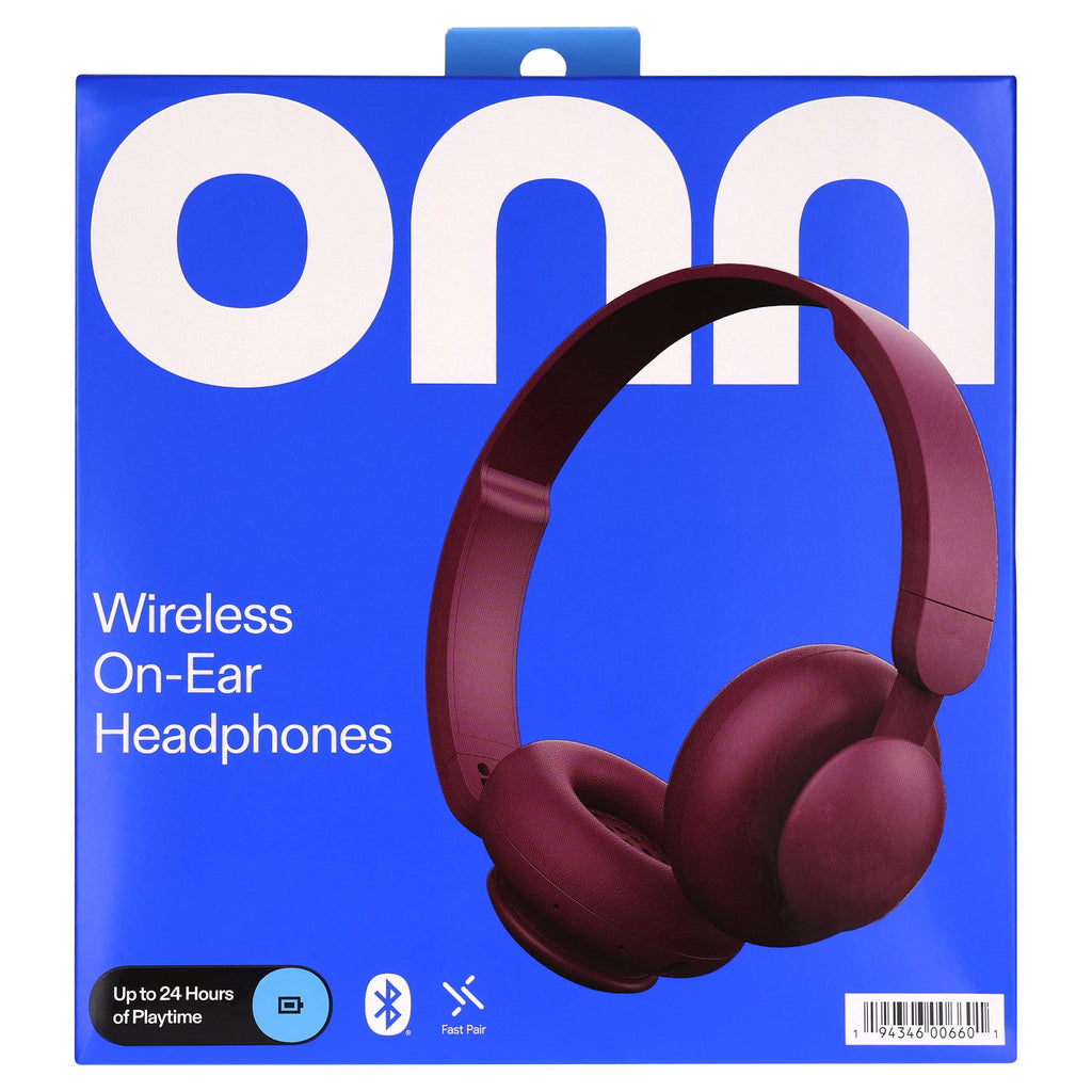onn Wireless On-ear Headphones with Bluetooth, Black