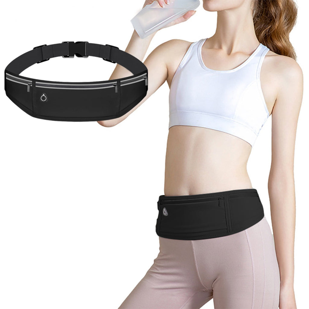 Harlier Slim Running Belt for Women Men-Runners, Phone Holder Fanny Pack, Adjustable Bounce Free Waist Pouch bag for Workout, Money Belt, Run Gear Accessories - Black
