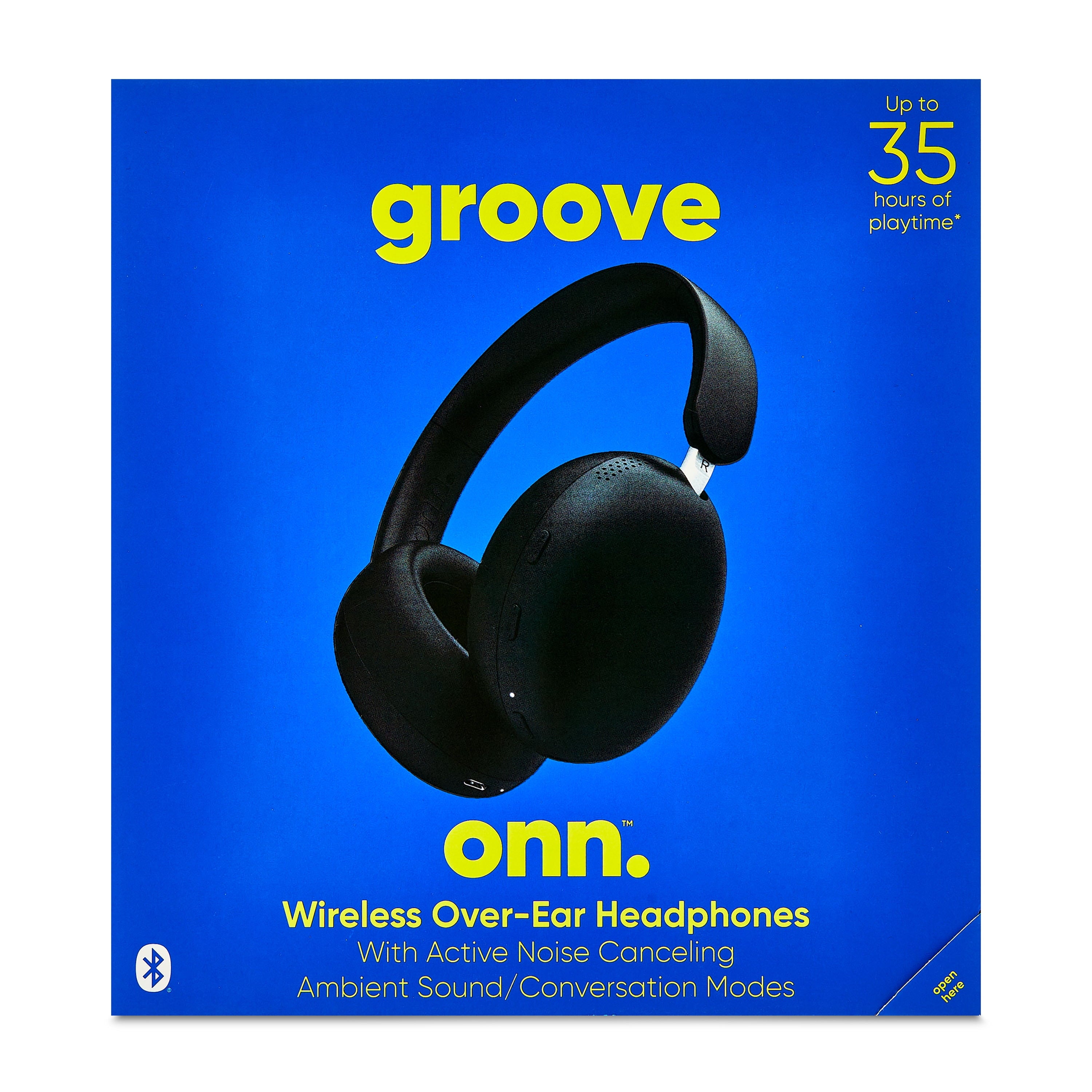 onn Wireless Over-Ear Bluetooth Headphones with Active Noise Cancelling, Black