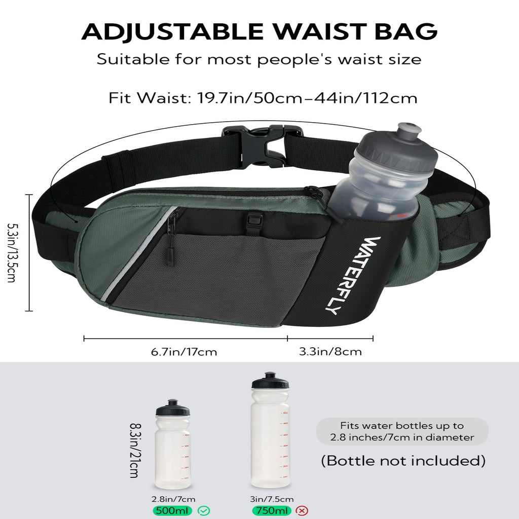 WATERFLY Unisex with Bottle Holder Running Walking Hiking Nylon Fanny Pack Waist Bag,,Blue
