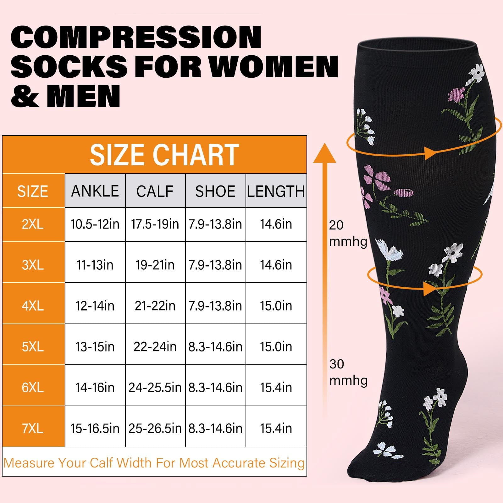 2 Pairs Wide Calf Compression Socks for Women Men AMITOFO Circulation 20-30mmHg Plus Size Knee High Support Stockings| Circulation | Nurses | Running | Travel,Beige Black 4XL