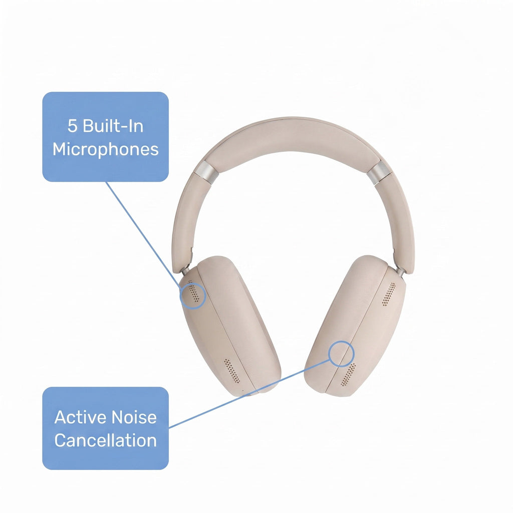 onn Hushbyte Wireless Over-Ear Headphones, Black