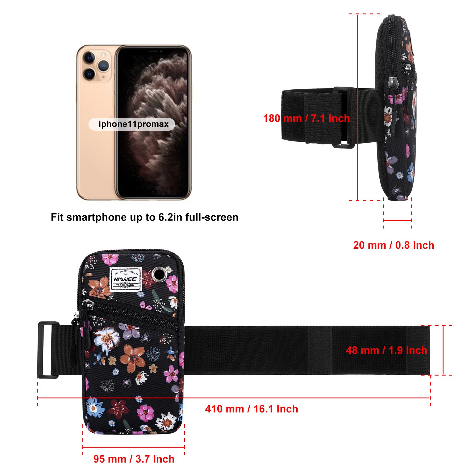 HAWEE Cell Phone Arm Bands Bag for Women Sports Running Pouch Hold Smartphone 6.28 Inches Full-screen, Colorful Flower
