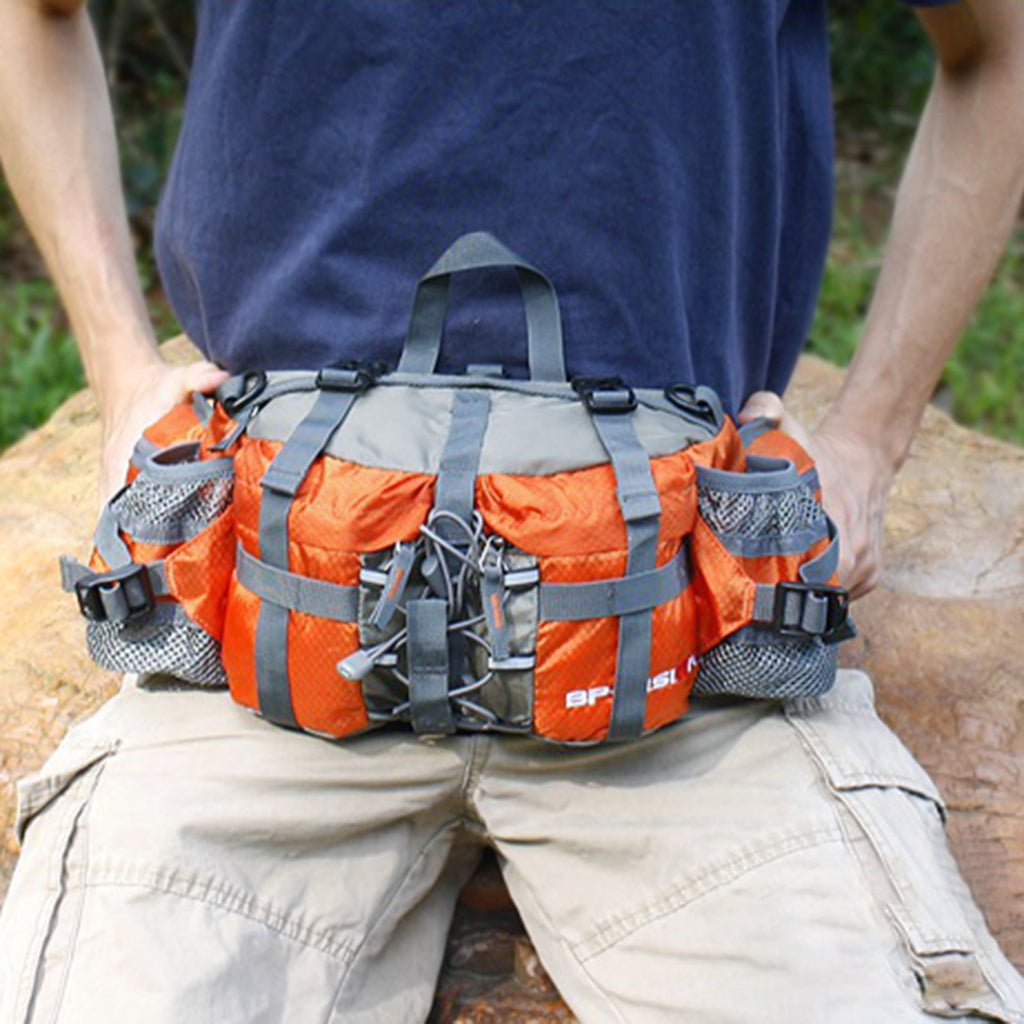 PATLOLLAV Hiking Fanny Pack with Water Bottle Holder,Double Shoulder Straps, Hiking Essentials for Men Women Waterproof Outdoor Waist Bag, Lumbar Backpack for Fishing Hunting Running Sports