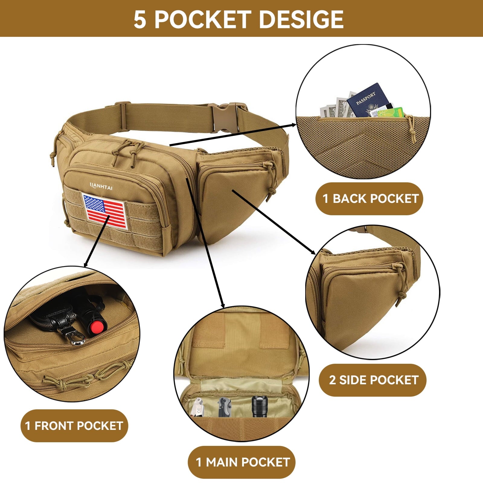 Waist Pack Bag Fanny Pack for Men&Women Hip Bum Bag with Adjustable Strap, Large Capacity Waist Wallet Bag for Traveling Casual Running Hiking Cycling