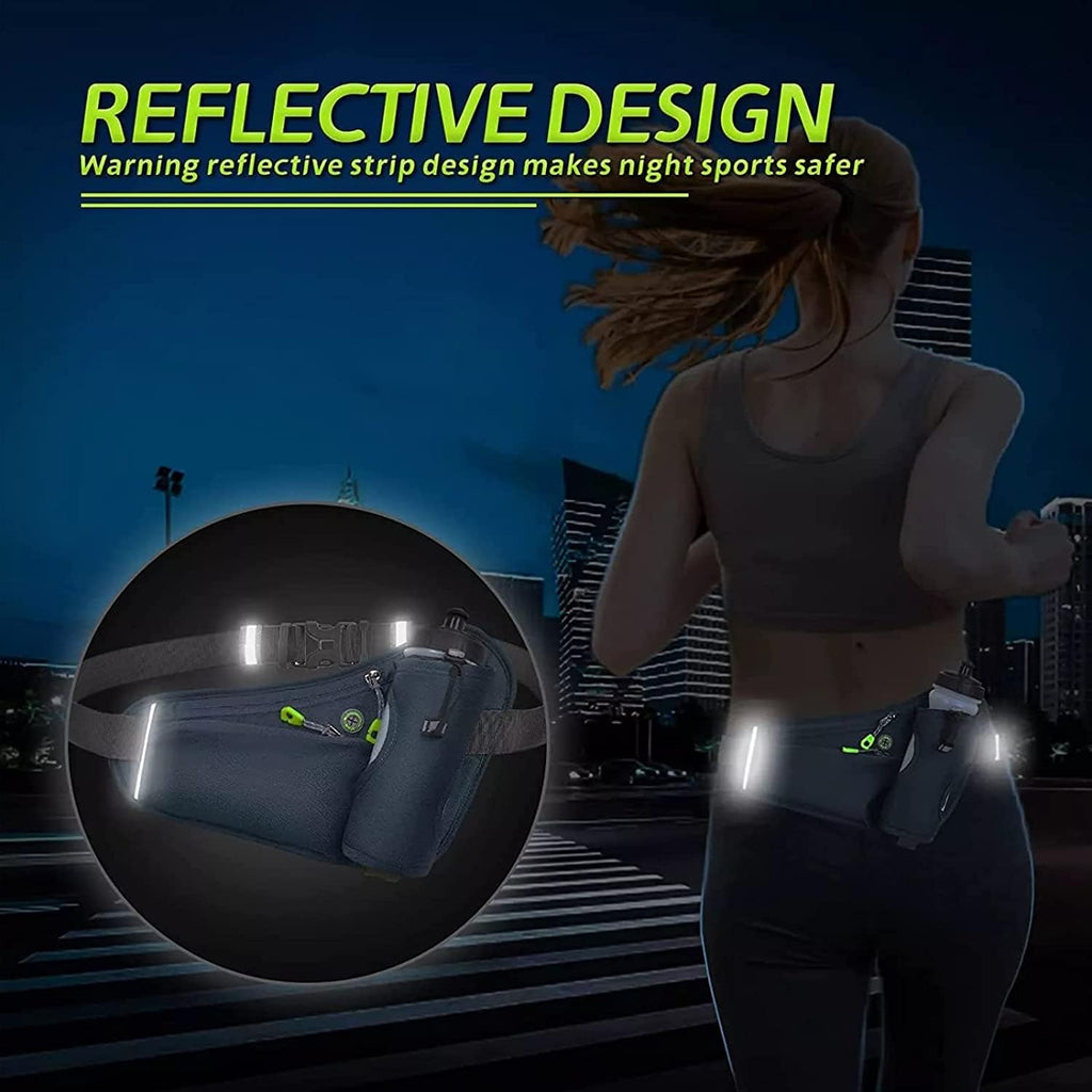 Running Belt Hydration Waist Pack with Water Bottle Holder for Men&Women Outdoor Sports (Black)