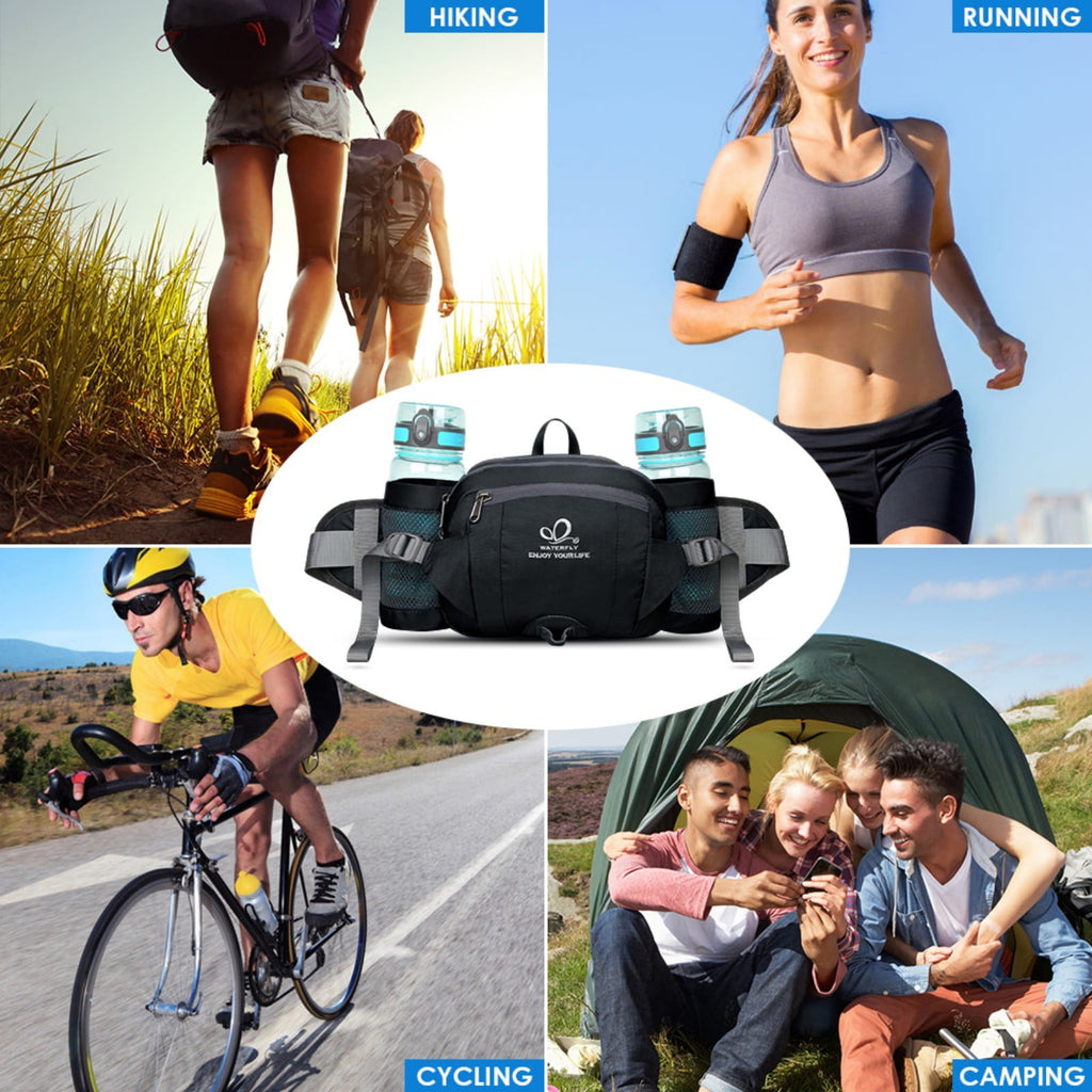 WATERFLY Unisex Large Capacity Hiking with Bottle Holder Nylon Fanny Pack Waist Bag,Gray