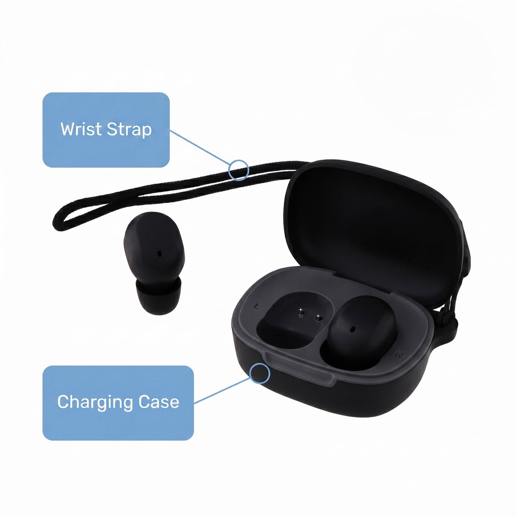 onn Wireless Mini-Earbuds with Wrist-Strap, Black