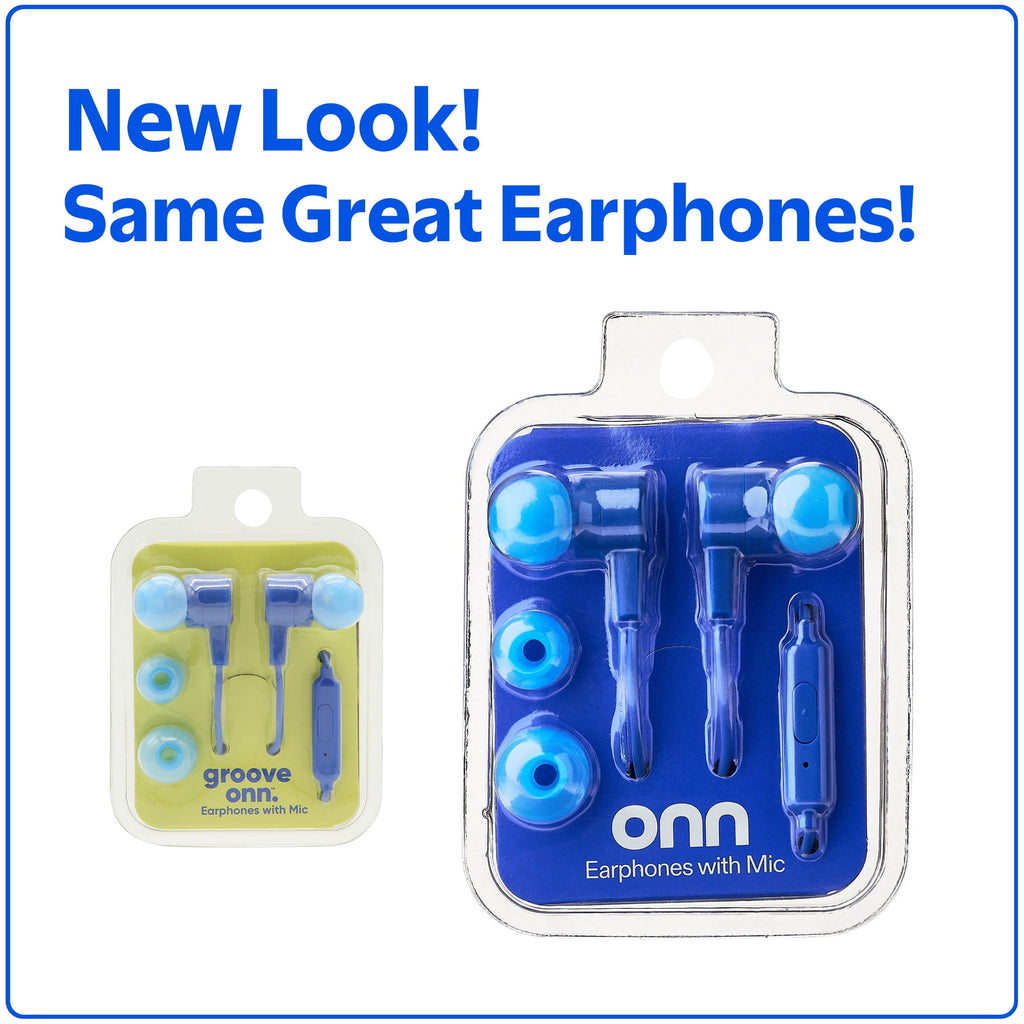 Onn Wired Earphones with Mic and 3.5mm Plug in Black - High-Quality Sound and Comfortable Silicone Ear Tips