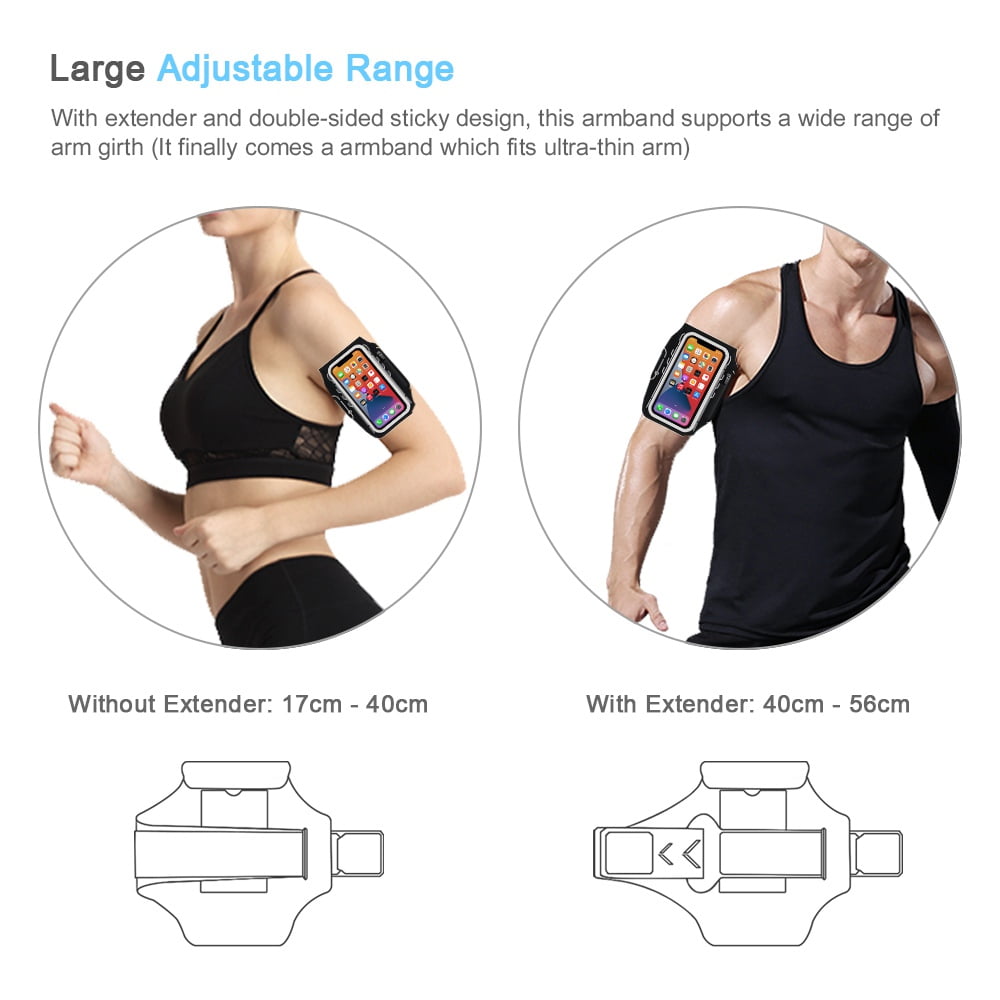 JEMACHE Running Armband for iPhone 16 15 14 Pro Max/Plus, Samsung Galaxy S25 S24 S23 Ultra/Plus/FE, Gym Workouts Arm Band (Black)
