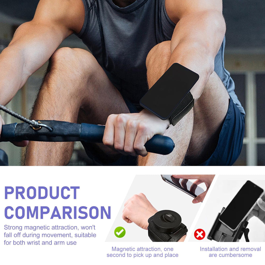 Magnetic Wristband Phone Holder for Running, Adjustable Sports Armband Cell Phone Holder, Hands-Free Phone Accessories Holder, for Biking Walking Selfies Videos Hiking Live Broadcast (Black)