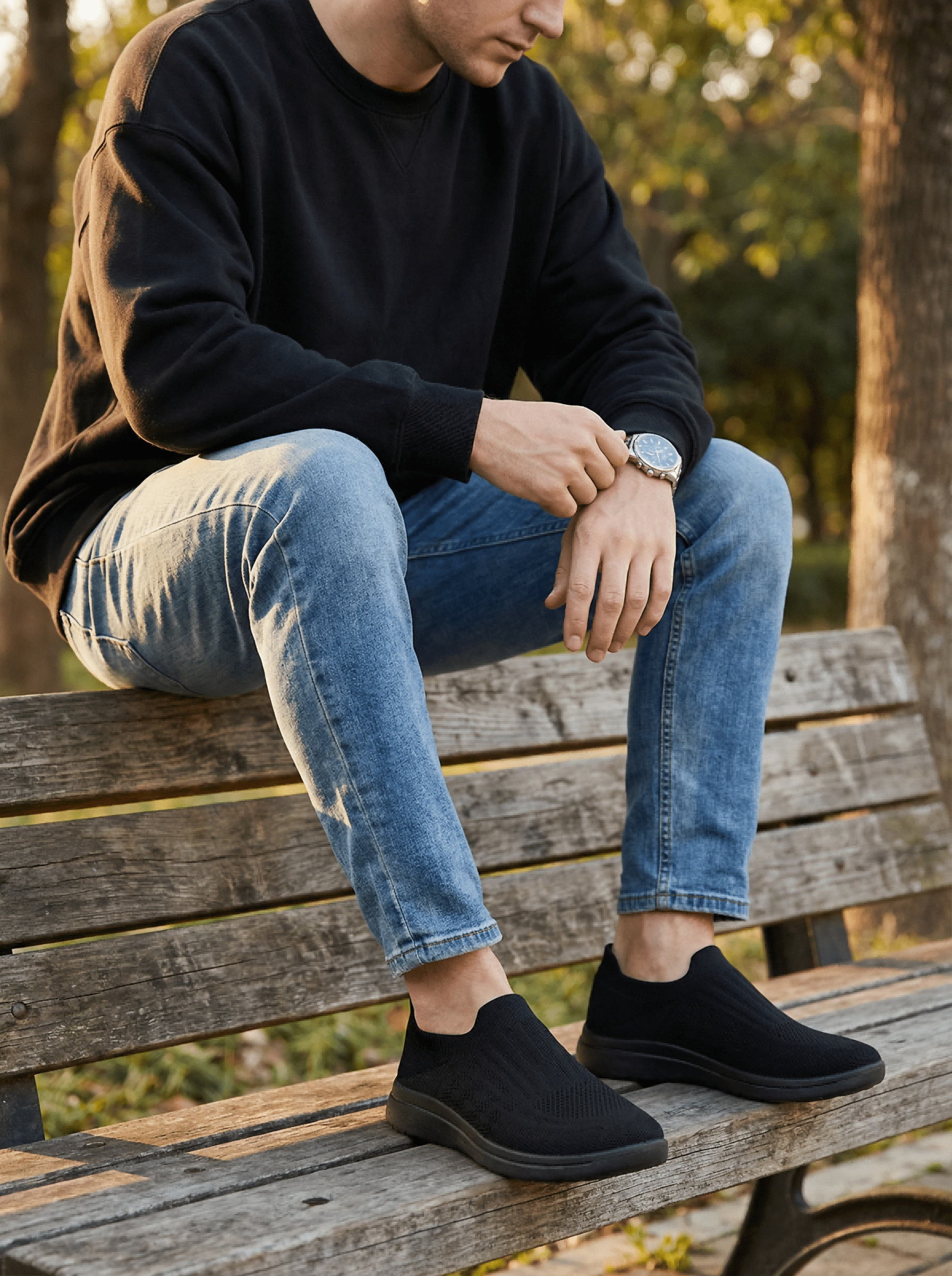 Unisex Sock Walking Shoes Wide Toe Box Slip-on Mens Running Shoe Womens Lightweight Casual Fashion Sneakers Black 8Women/6Men