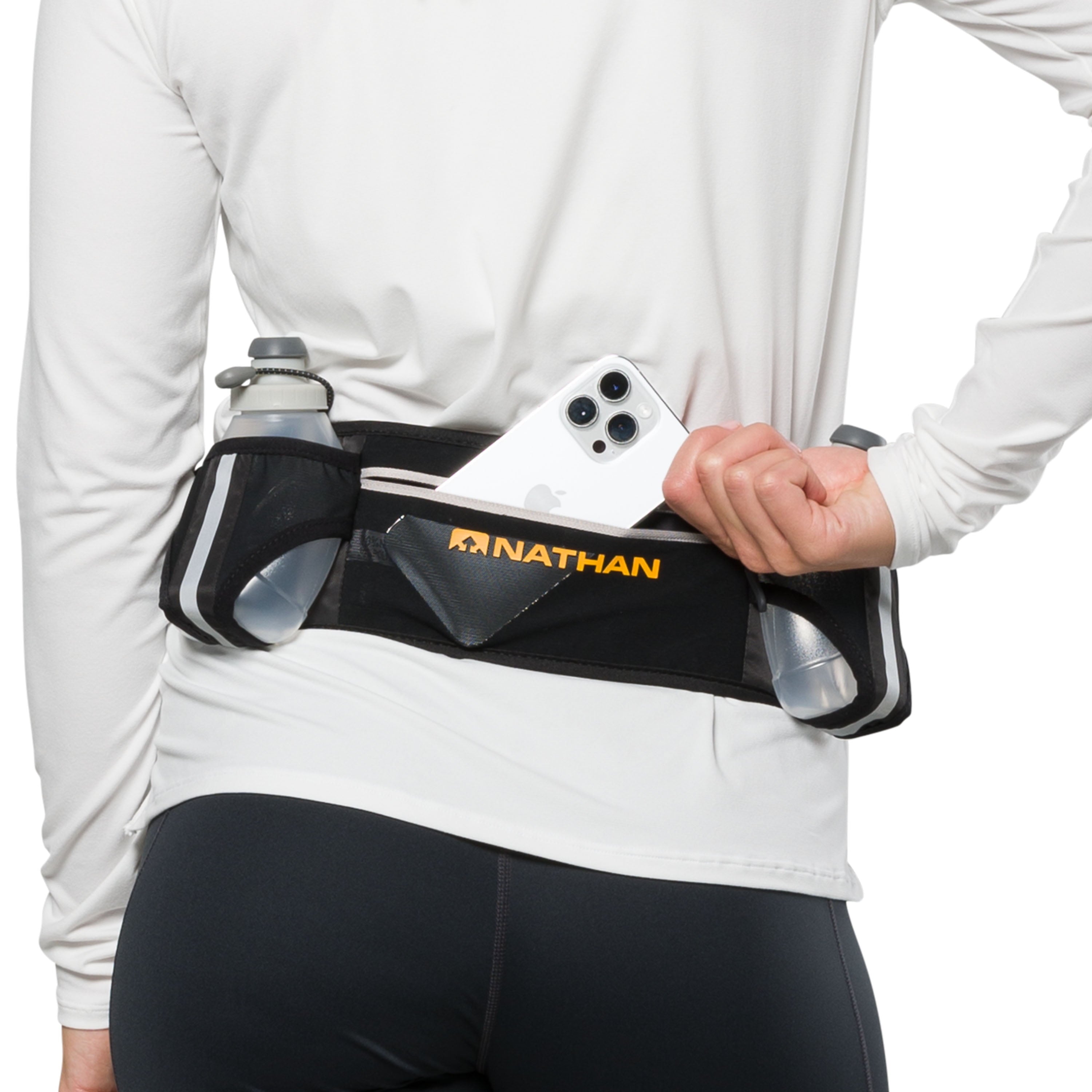 Nathan Dual Bottle Hydration Belt Black/Marigold OSFA