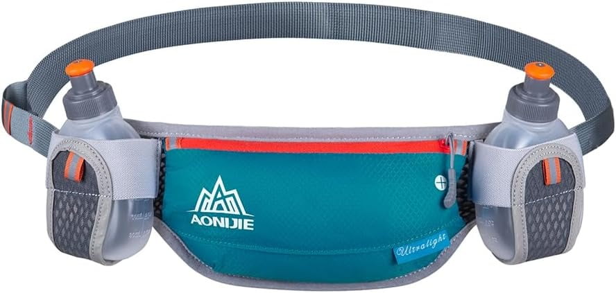 AONIJIE Running Hydration Belt with 2 Water Bottles, Bounce-Free Waist Pouch for Runners