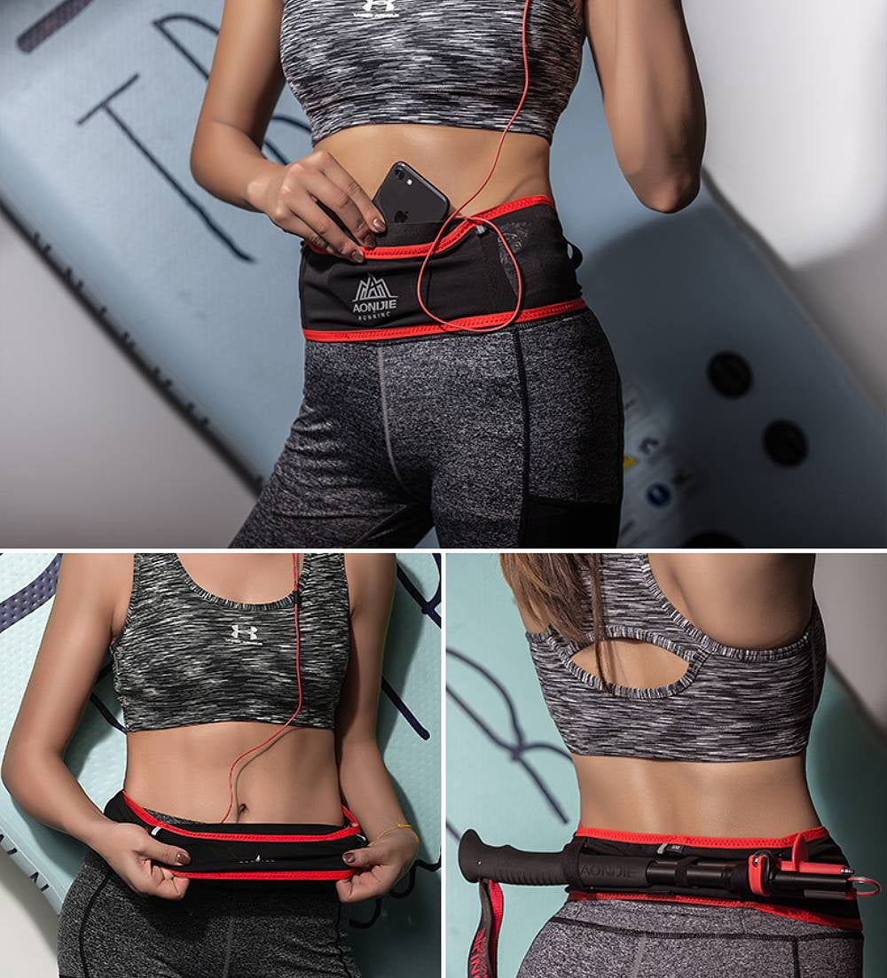 AONIJIE Running Belt Fanny Pack with 250ml Soft Water Bottle Flask, Moisture Wicking Waist Pack Great for Marathon Climbing Jogging Cycling Workout(Full Black,L/XL)
