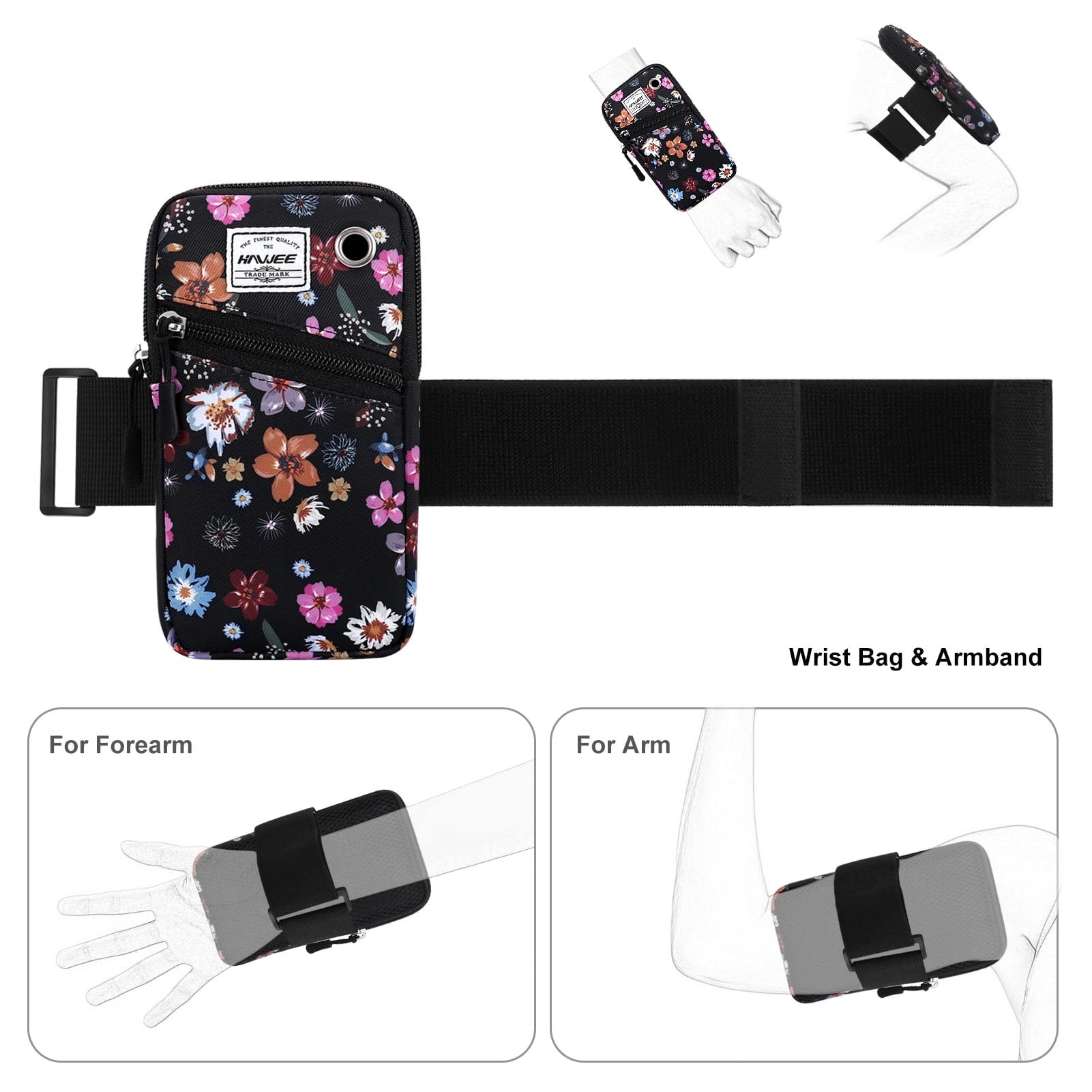 HAWEE Cell Phone Arm Bands Bag for Women Sports Running Pouch Hold Smartphone 6.28 Inches Full-screen, Colorful Flower