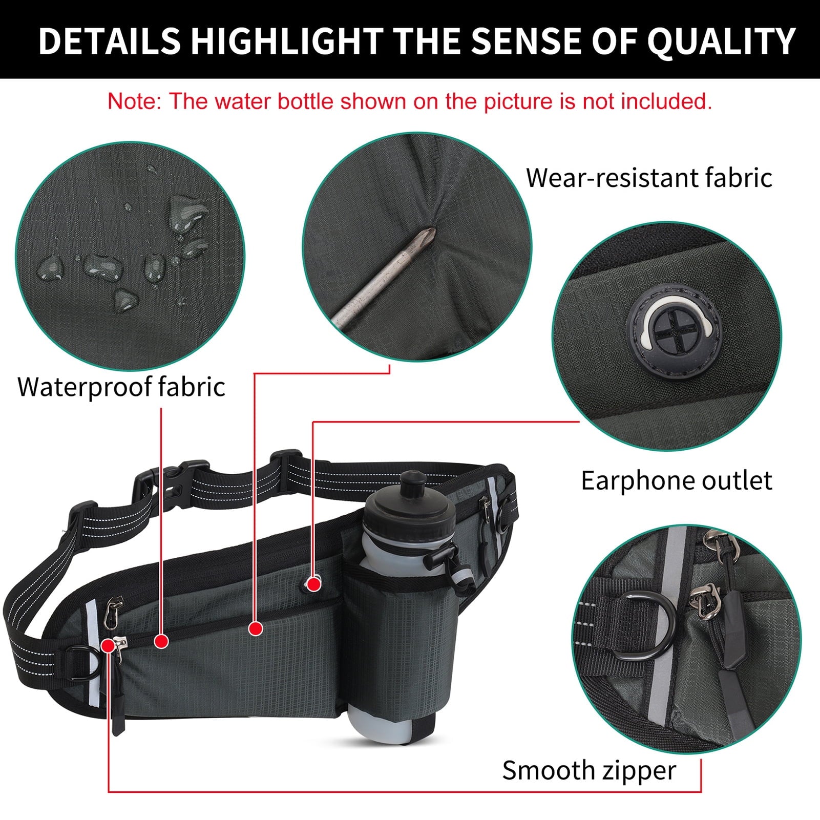 NFTIGB Running Belt Waist Pack Adjustable Hydration Bag with Water Bottle Holder for Runners Men Women, Black (10.63 inches / 27 cm)