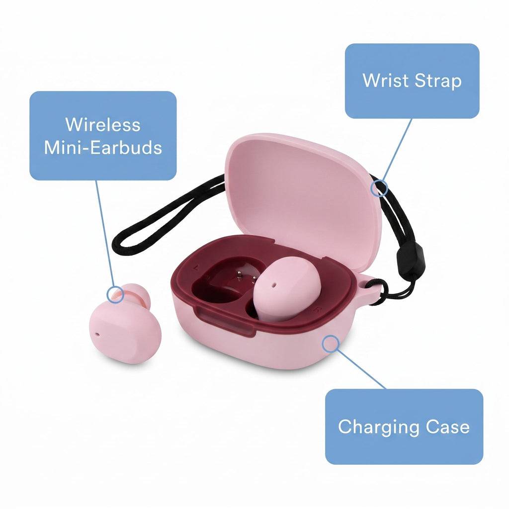 onn Wireless Mini-Earbuds with Wrist-Strap, Black
