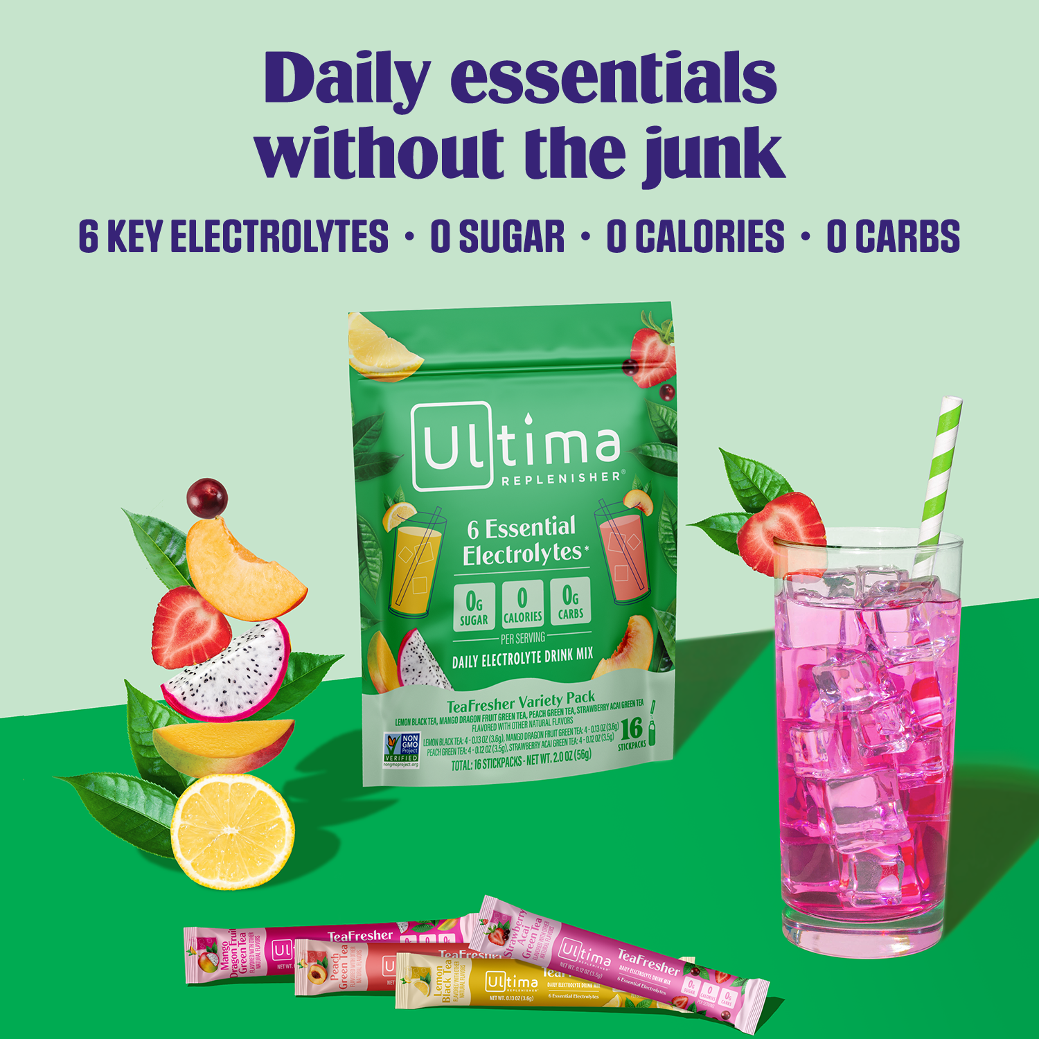 Ultima Replenisher, Electrolyte Drink Mix Packets, Sugar Free Daily Hydration Powder, Mocktini Variety Pack, 16 Count Stickpacks