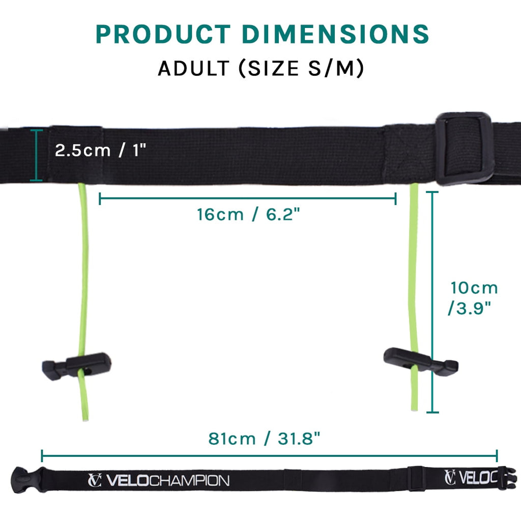 Velochampion Adjustable Elastic Running Number Waist Belt. Stretch Fit Black with Buckle Fastening