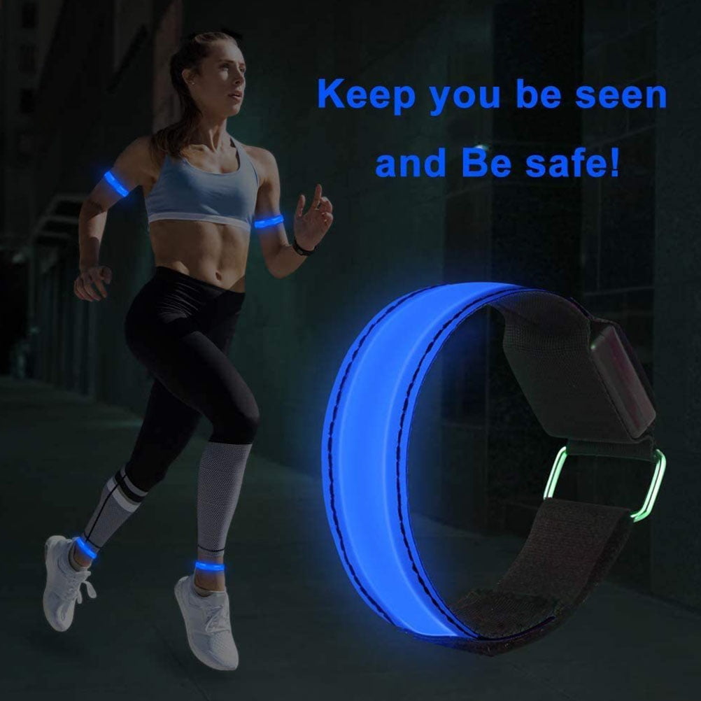 Milisten 2Pcs Adjustable Blue Nylon LED Armband Reflective Safety Gear for Running