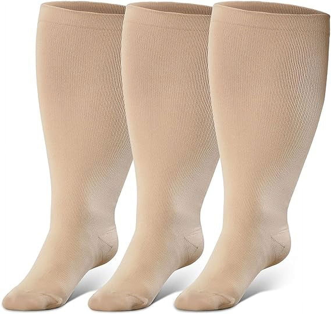 2 Pairs Wide Calf Compression Socks for Women Men AMITOFO Circulation 20-30mmHg Plus Size Knee High Support Stockings| Circulation | Nurses | Running | Travel,Beige Black 4XL