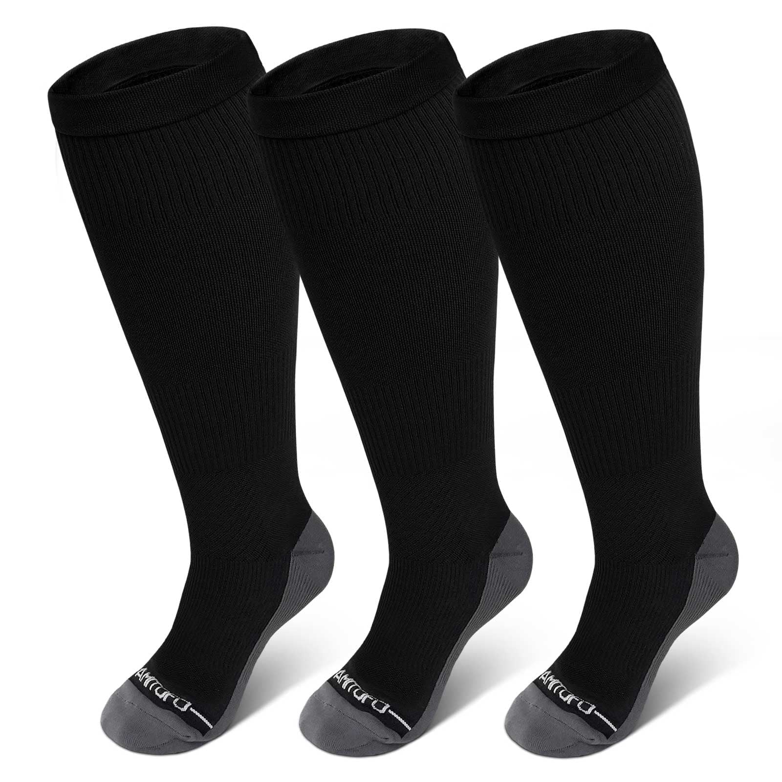 2 Pairs Wide Calf Compression Socks for Women Men AMITOFO Circulation 20-30mmHg Plus Size Knee High Support Stockings| Circulation | Nurses | Running | Travel,Beige Black 4XL