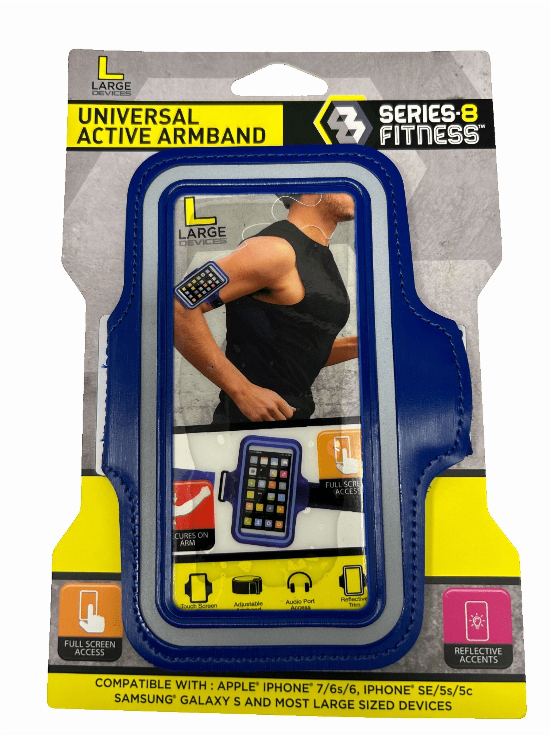 Active Armband L, Adjustable Sport Phone Holder with Touchscreen Cover, Reflective, Compatible with iPhone 7, 6s, 6, SE, 5s, 5c, Samsung Galaxy S, Audio Port Access, Running, Workout Use, Blue