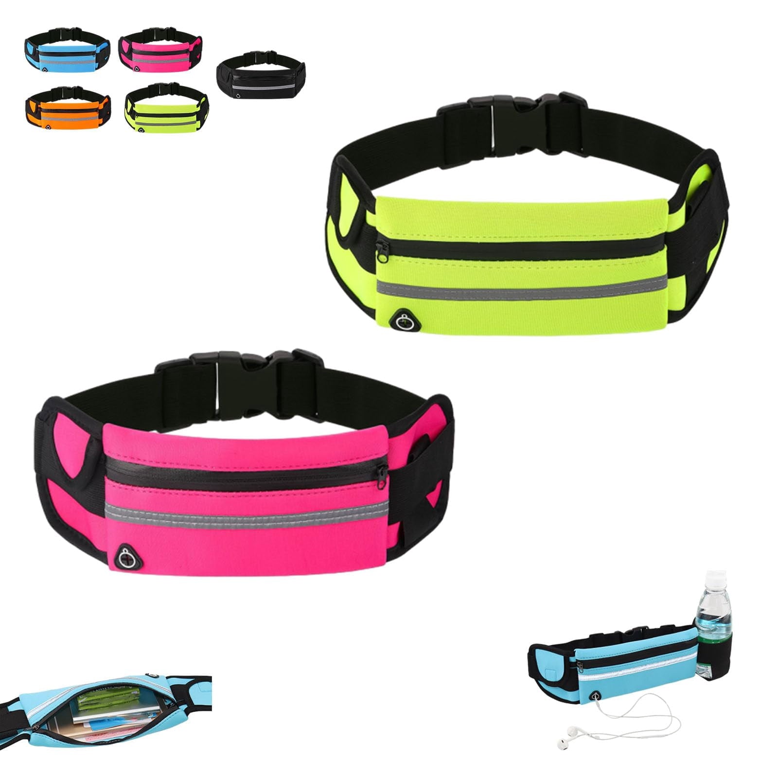 Anti Theft Running Waist Belt, Invisible Pouch for Phone, Reflective Strip & Headphone Jack, Adjustable Waist Pack for Cycling, Travel, and Fitness