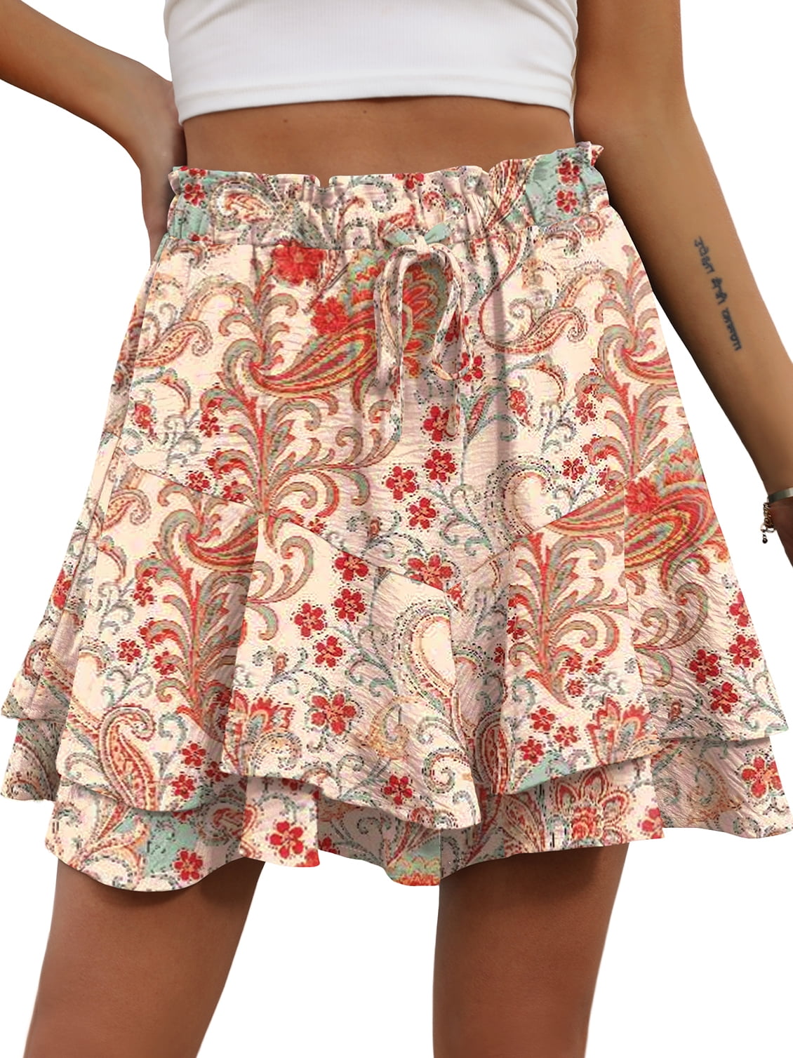 Cueply Flowy Shorts for Women Mini Tennis Skirt Ruffle Tiered Skorts Running Workout Sports Shorts