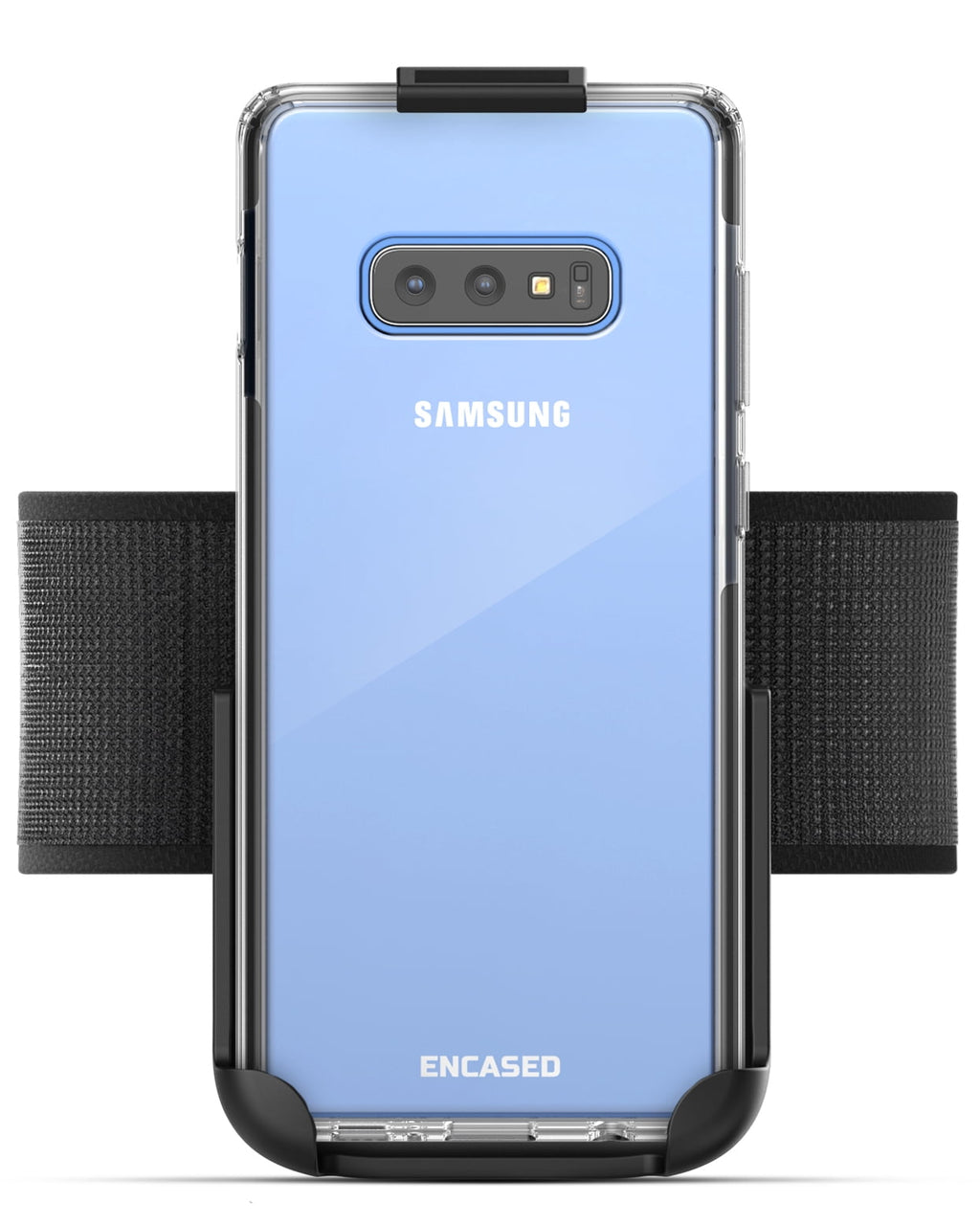 Encased Galaxy S10e Armband for Running, Gym Workouts & Exercise - Fully Adjustable Arm Strap Holder with Clear Phone Case (Samsung S10e) (Sweat and Water Resistant Band)