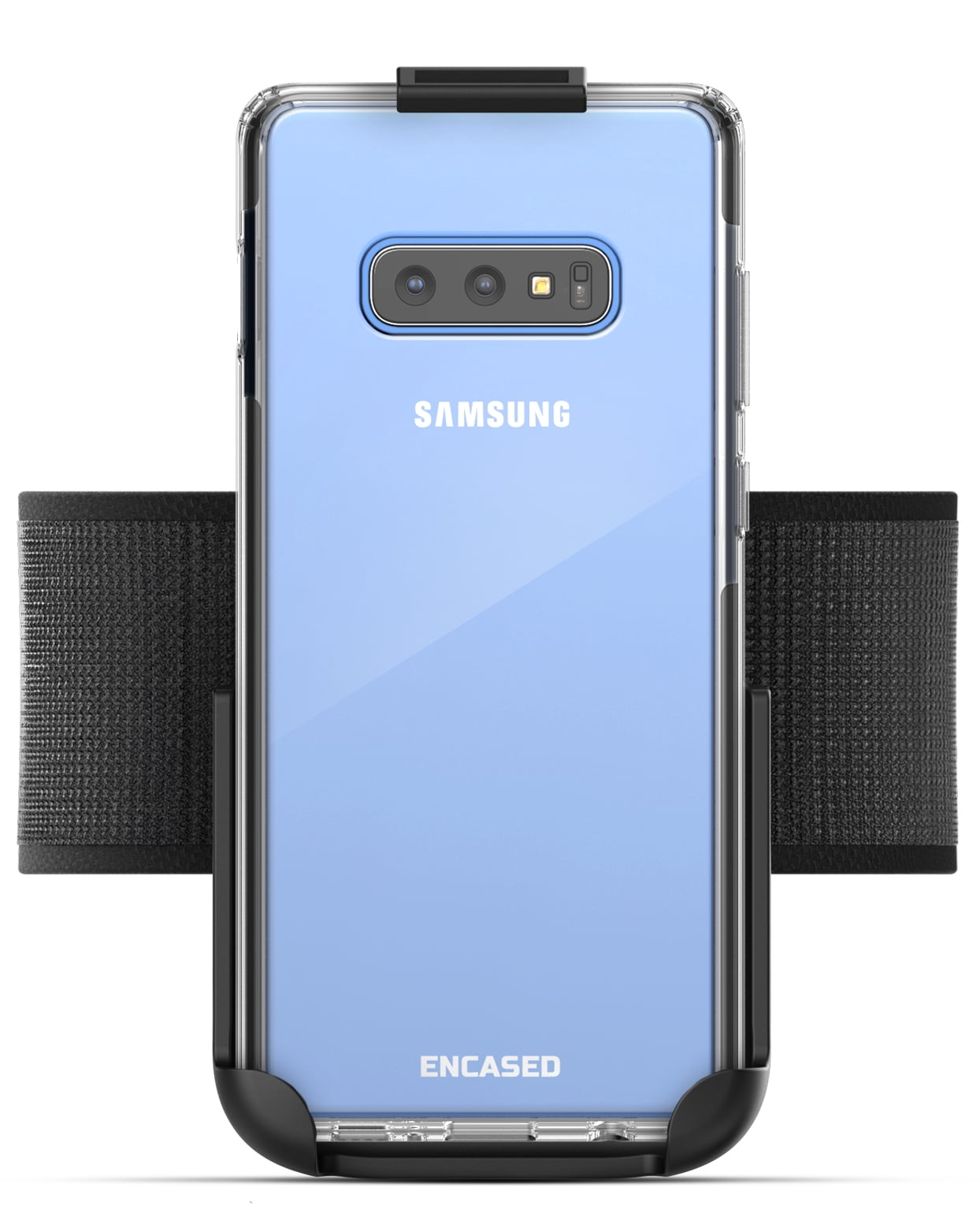 Encased Galaxy S10e Armband for Running, Gym Workouts & Exercise - Fully Adjustable Arm Strap Holder with Clear Phone Case (Samsung S10e) (Sweat and Water Resistant Band)
