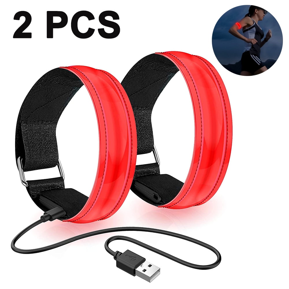 Heldig 2 Pack Running Light for Runners Rechargeable LED Armband Reflective Running Gear, LED Light Up Band for Joggers Bikers WalkersB