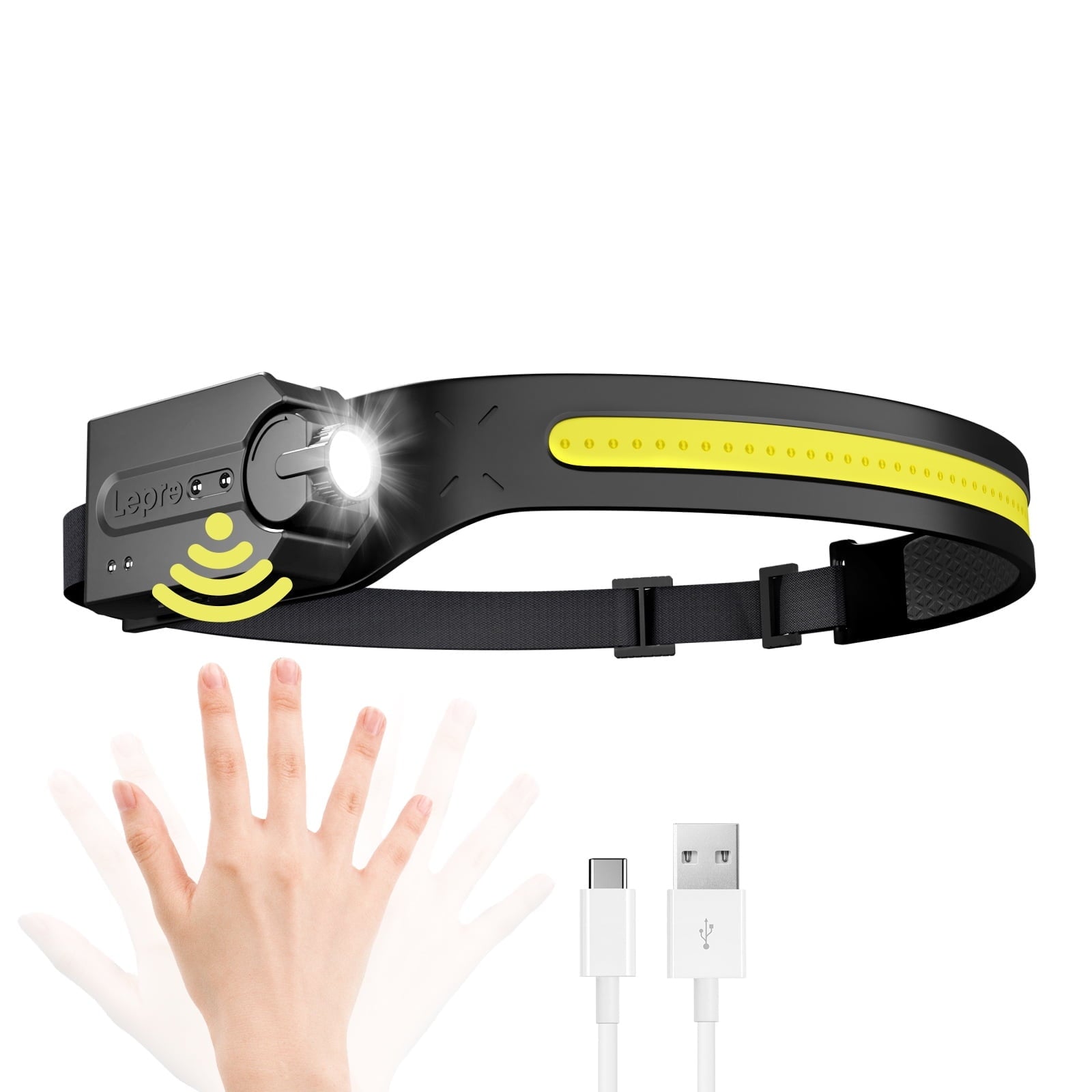 Lepro Headlamp Rechargeable 2PCS, 230° Wide Beam Head Lamp LED with Motion Sensor for Adults - Camping Accessories Gear, Waterproof Headlight for Camping, Hiking, Running