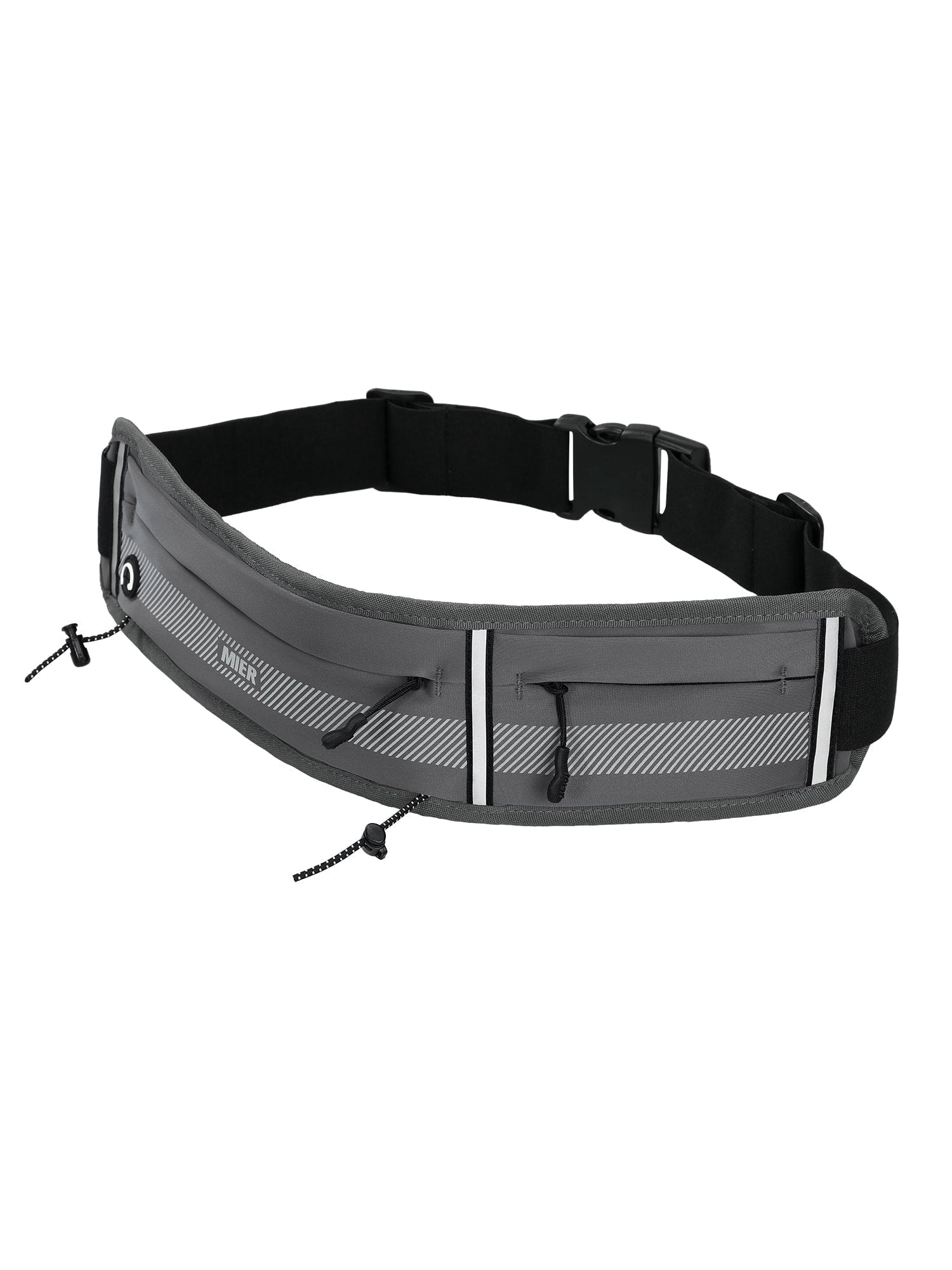 MIER Running Belt Slim Waist Pack with Bib Clips Adjustable Elastic Phone Holder for Fitness Marathon Daily Travel Black